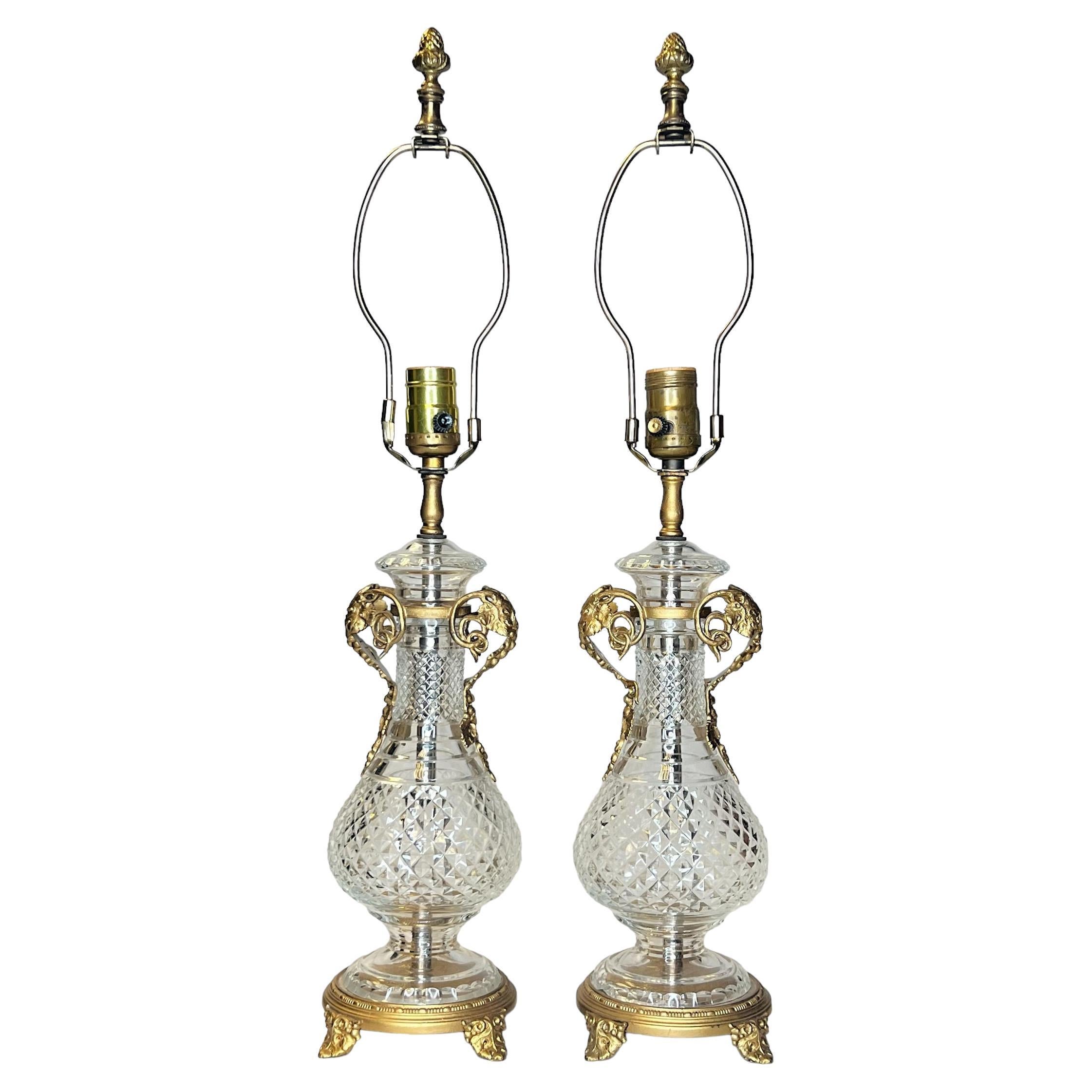Pair Molded Glass and Gilt Bronze Tables Lamps For Sale
