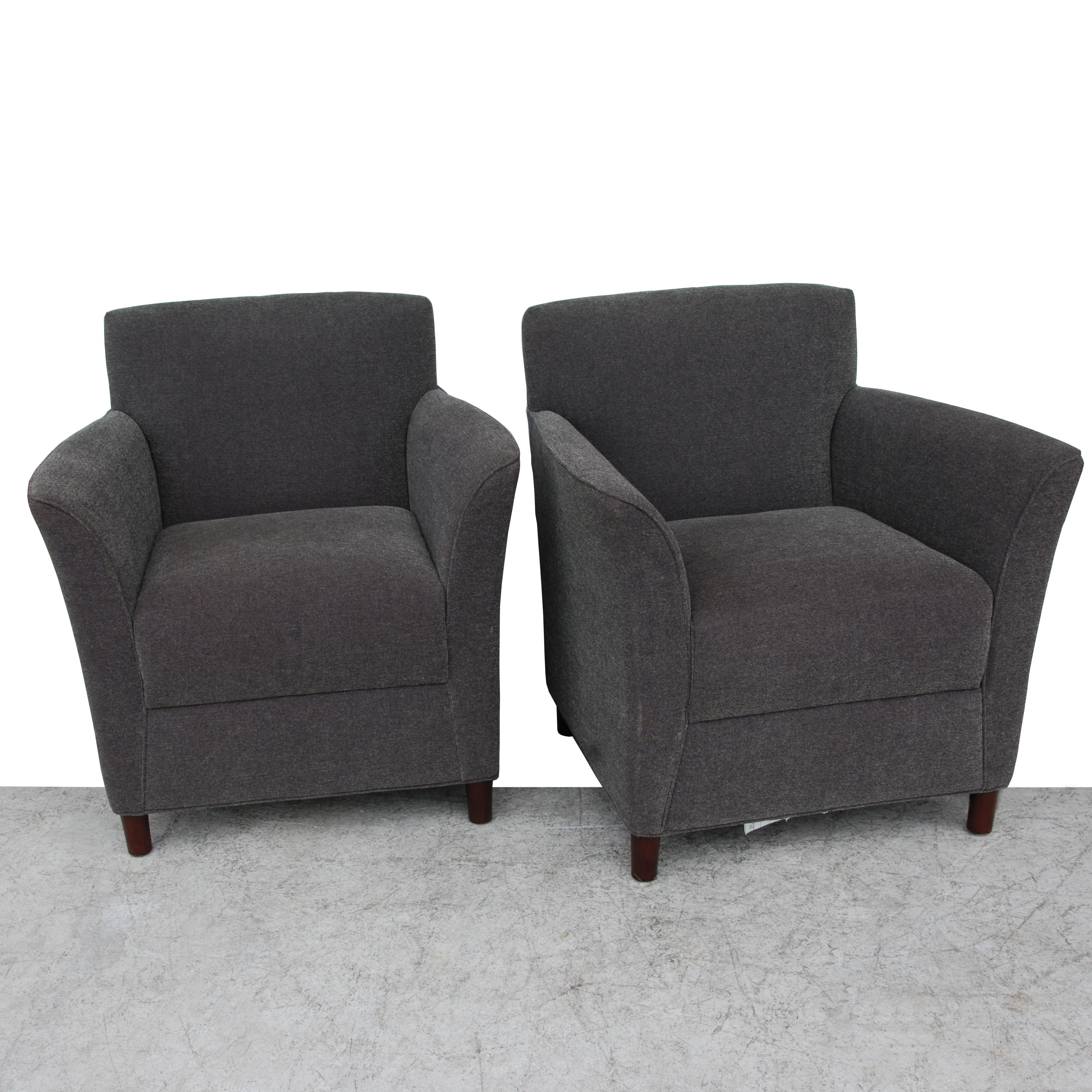Modern Pair of Moleskin Lounge Chairs by Bernhardt Furniture