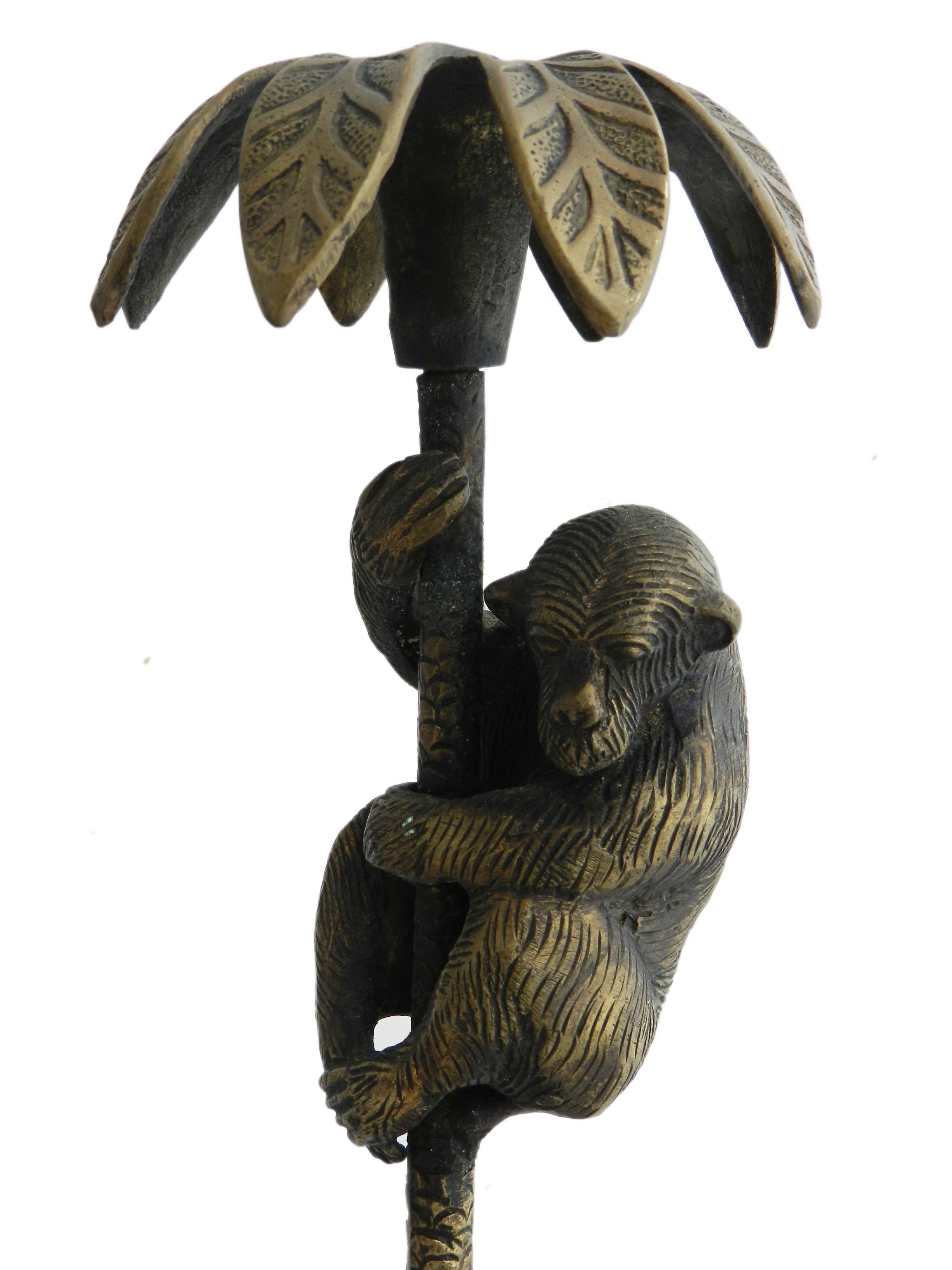 Pair Monkey candlesticks lamps midcentury
Made of Bronze and part Brass 
Good condition with good patination
Very heavy.

 