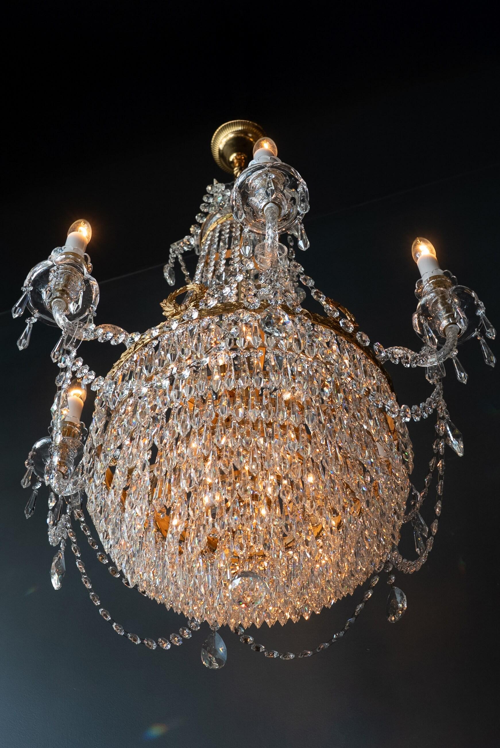 European Pair Montgolfièr Empire Sac a Pearl Chandelier Crystal Lustre Ceiling Lamp NEW For Sale
