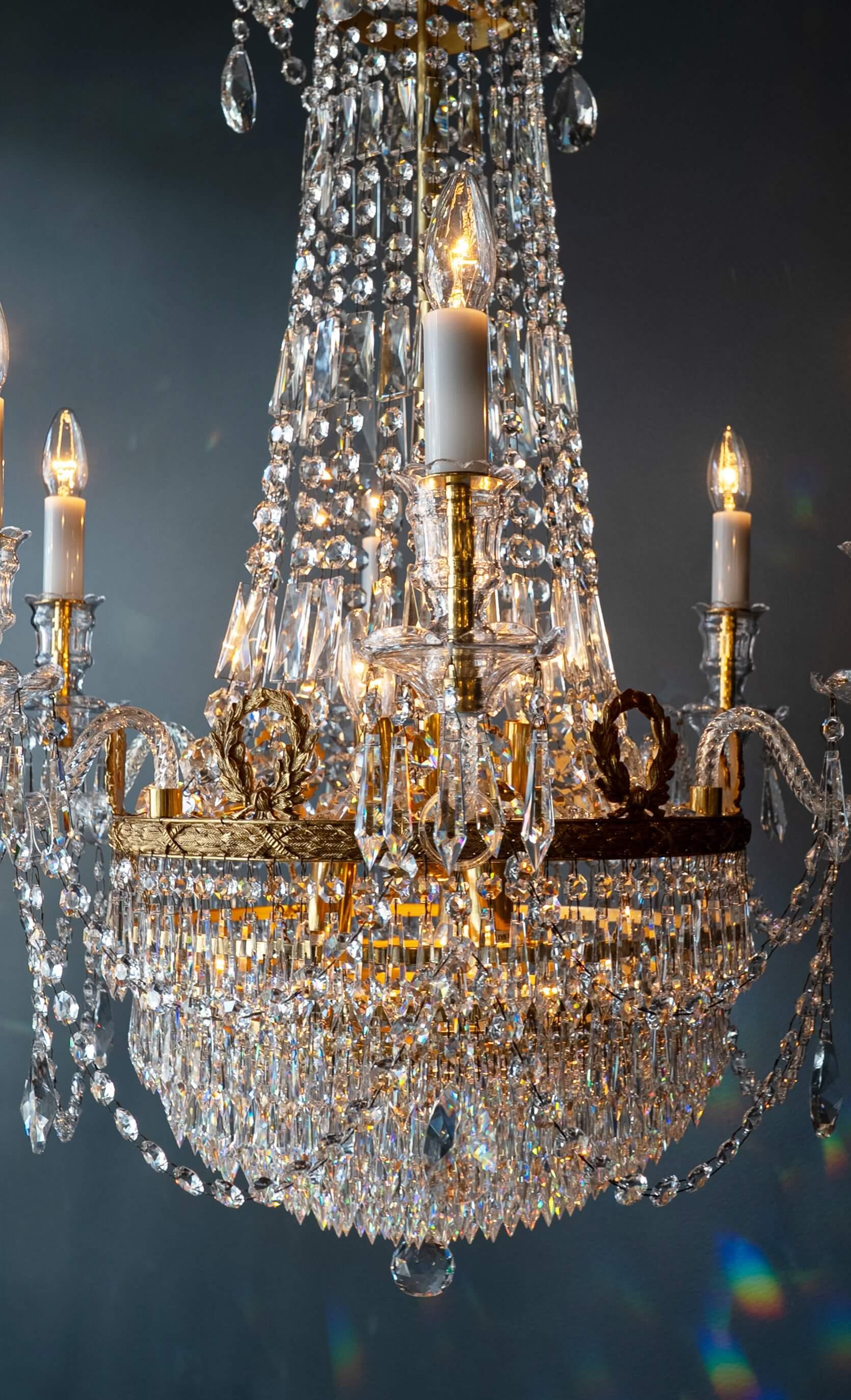 Hand-Knotted Pair Montgolfièr Empire Sac a Pearl Chandelier Crystal Lustre Ceiling Lamp NEW For Sale