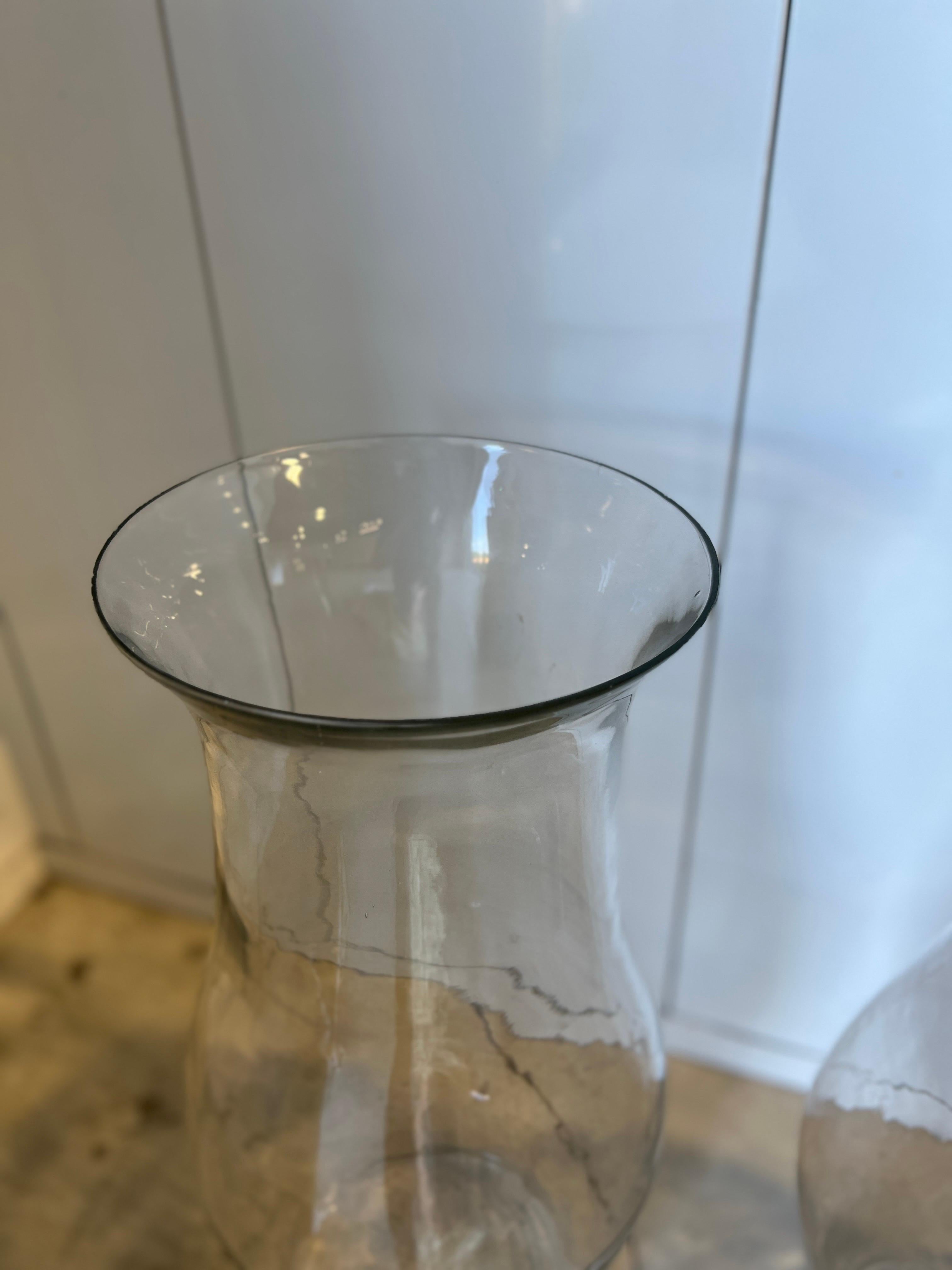American Colonial Pair, Monumental 19th Century American Blown Glass Hurricane Candle Shades 22.5