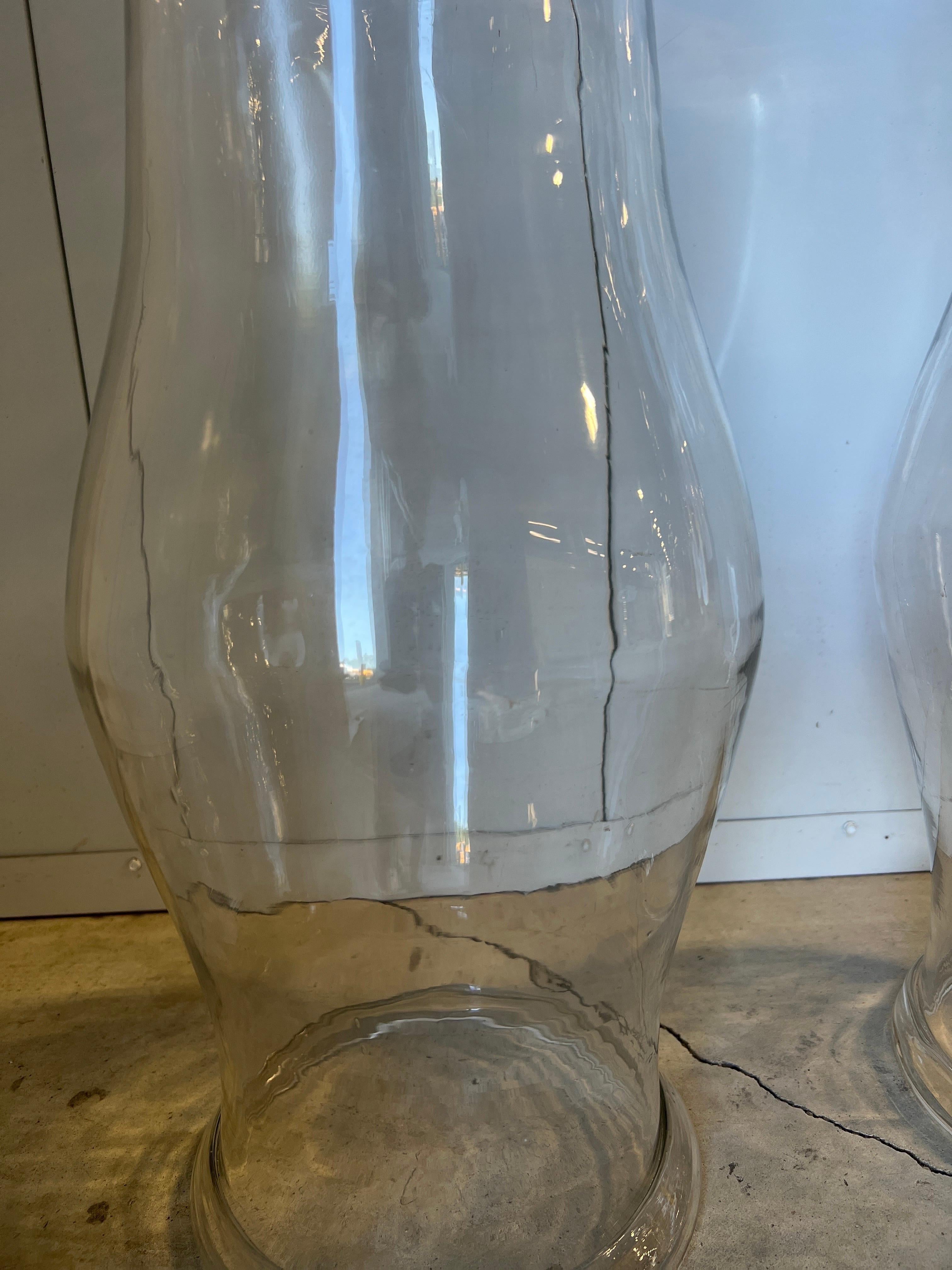 Pair, Monumental 19th Century American Blown Glass Hurricane Candle Shades 22.5