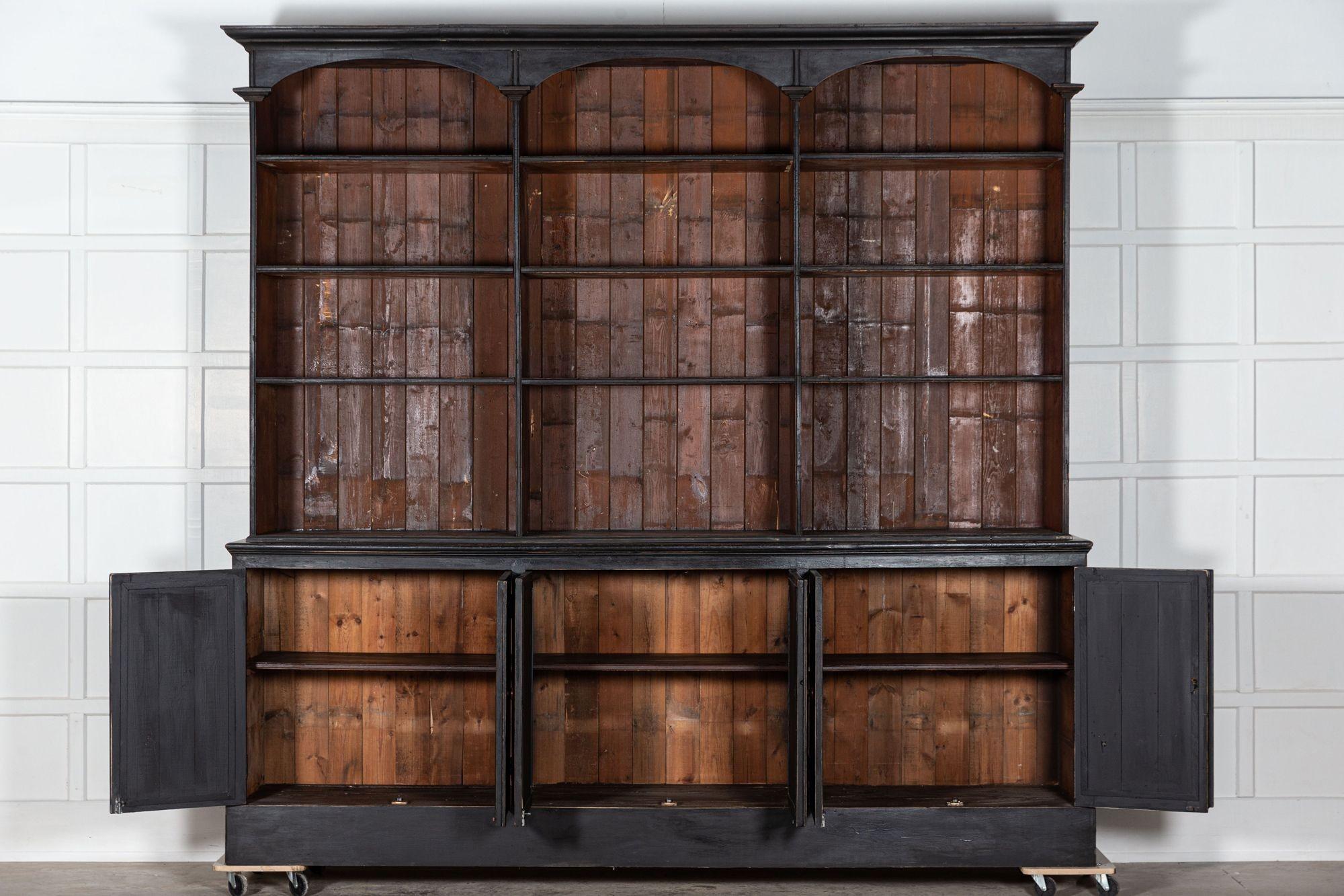 20th Century Monumental English Ebonised Bookcase / Display Cabinet For Sale