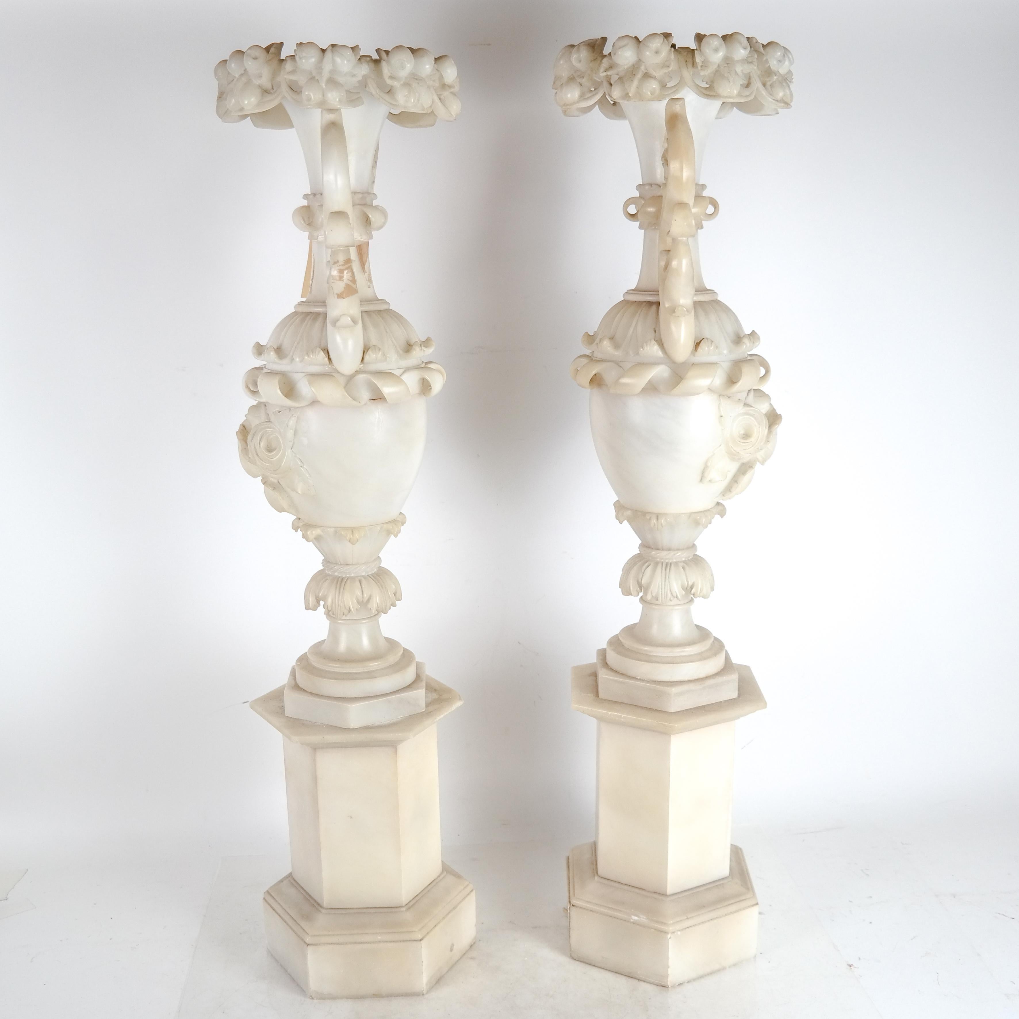 Italian Pair of Monumental Alabaster Vases For Sale