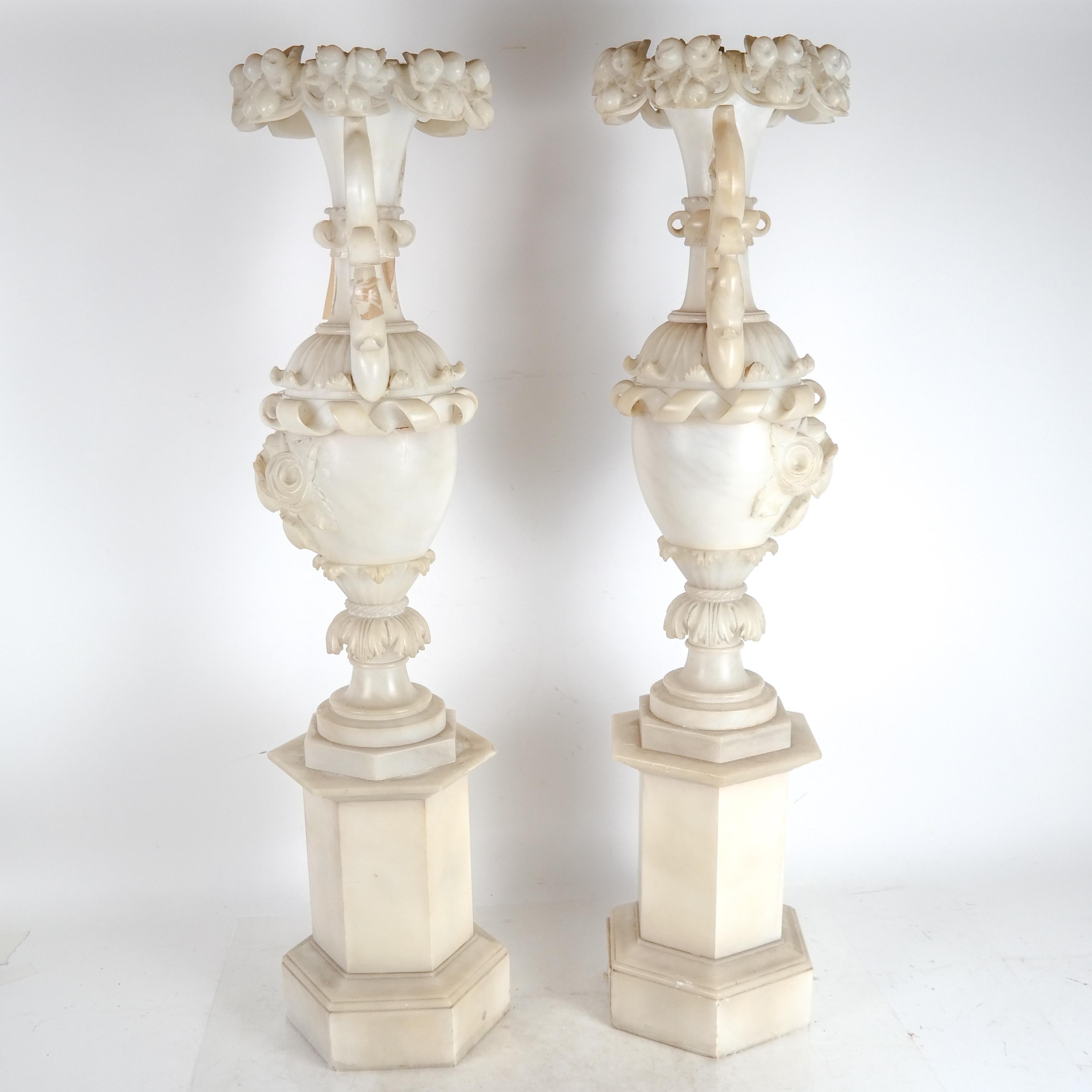 Italian Pair of Monumental Alabaster Vases
