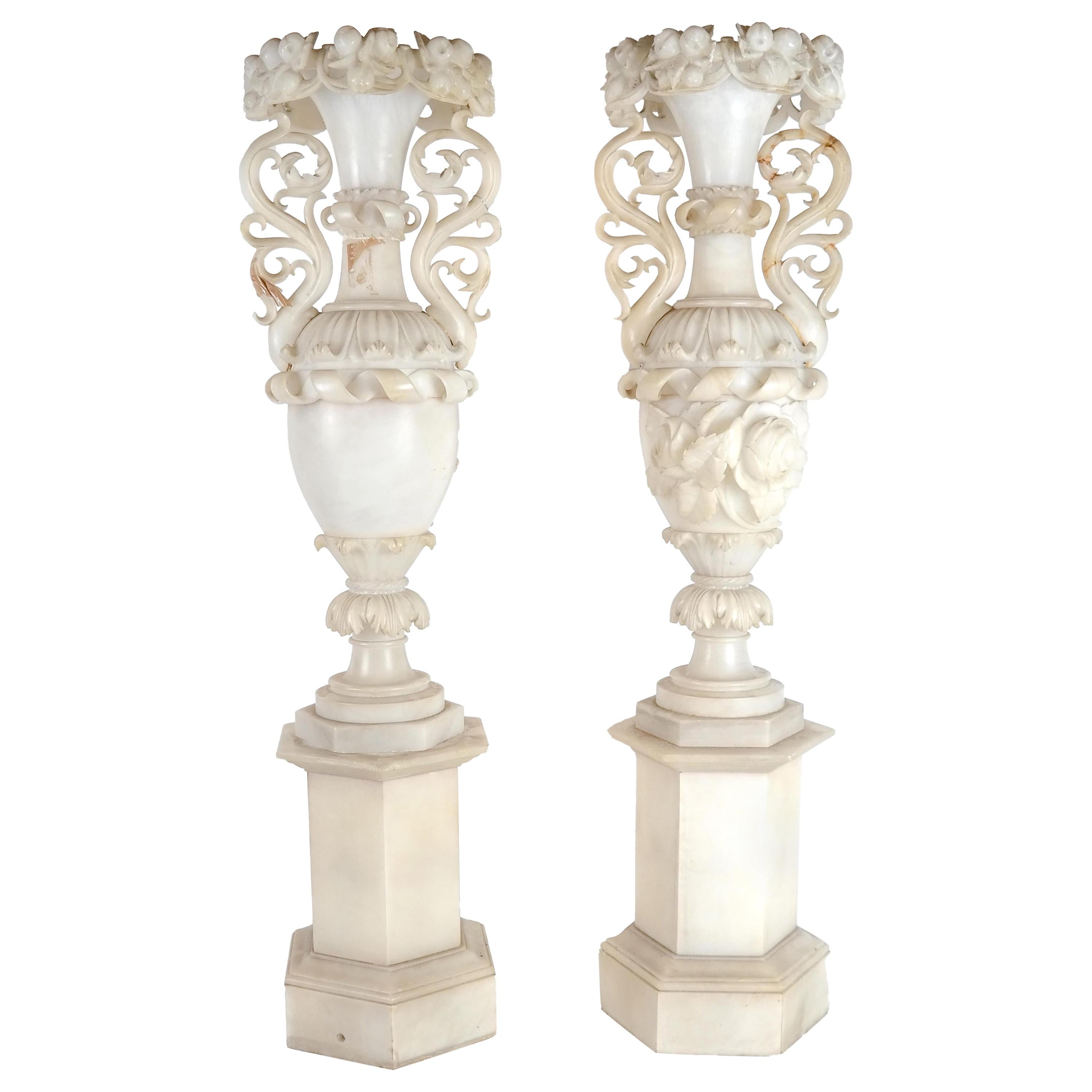 Pair of Monumental Alabaster Vases For Sale