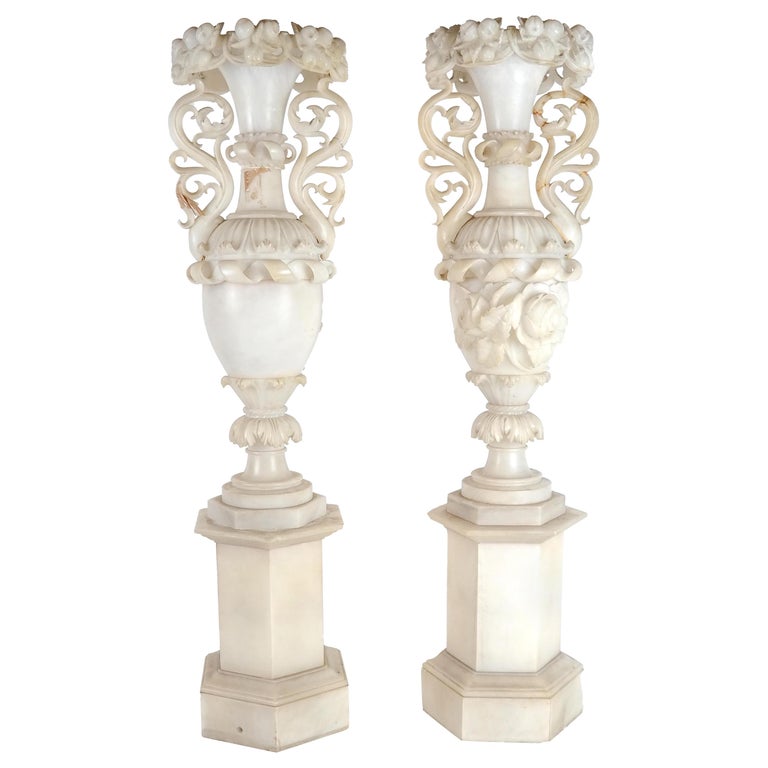 Pair of Monumental Alabaster Vases For Sale at 1stDibs