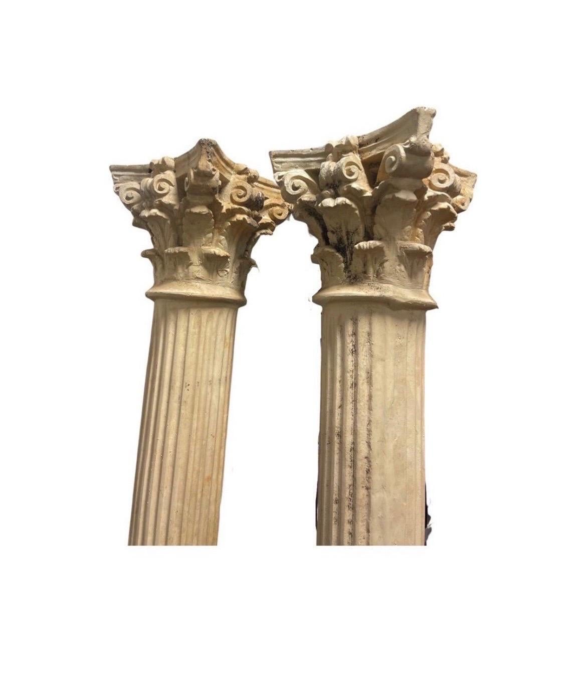 Pair Monumental Antique Cast Metal Corinthian Column Architectural Supports 8’+ In Good Condition In Atlanta, GA