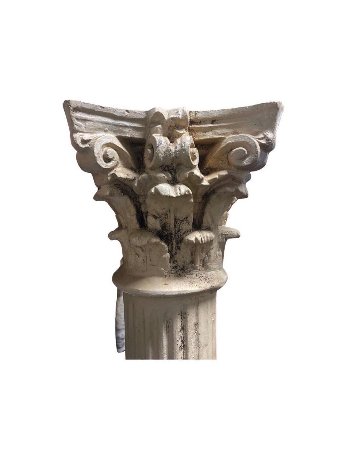 Pair Monumental Antique Cast Metal Corinthian Column Architectural Supports 8’+ 1