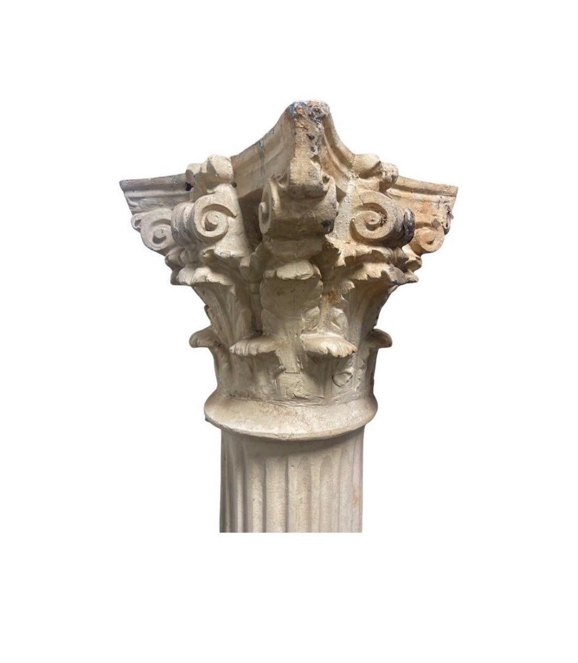 Pair Monumental Antique Cast Metal Corinthian Column Architectural Supports 8’+ 2