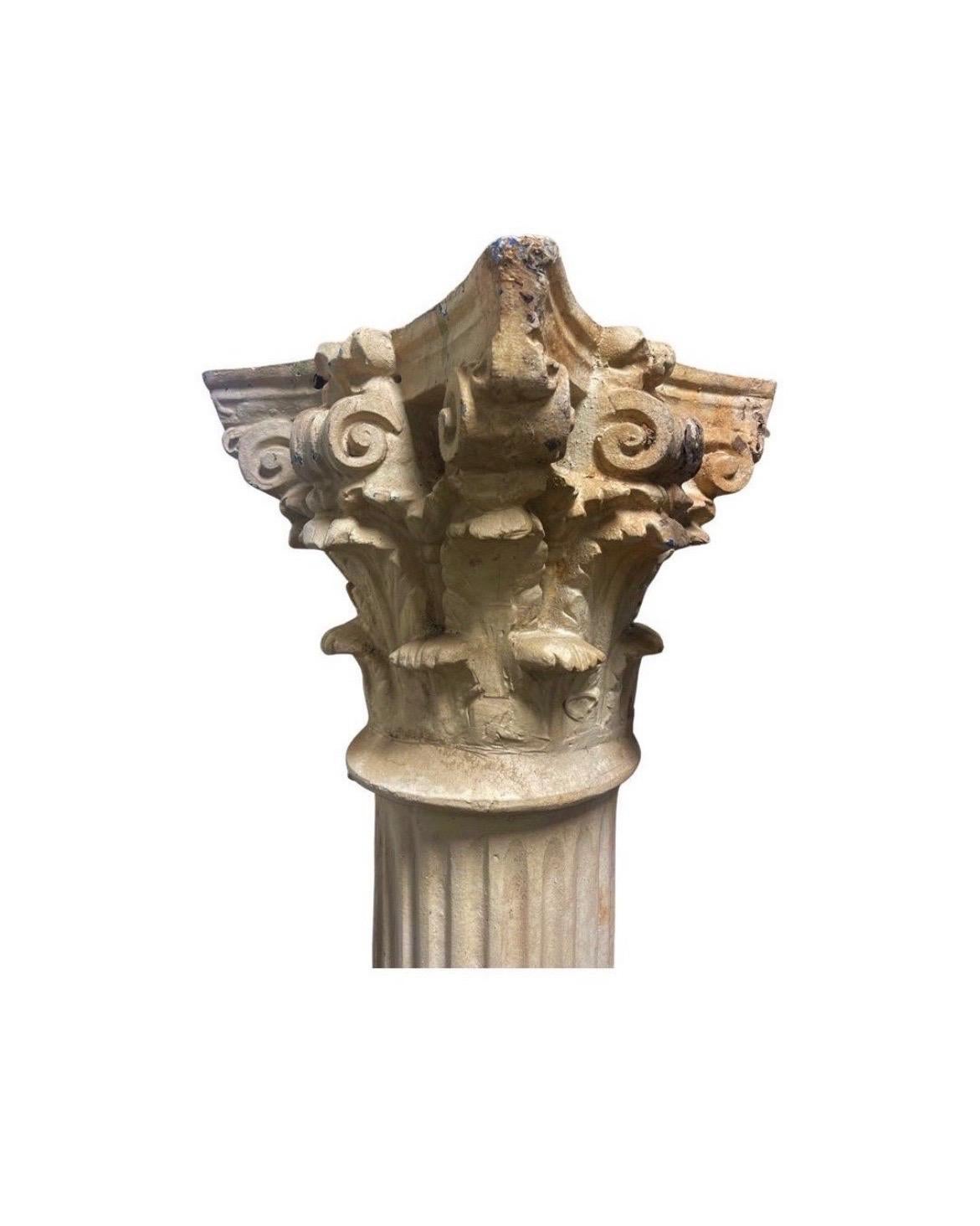 Pair Monumental Antique Cast Metal Corinthian Column Architectural Supports 8’+ 3
