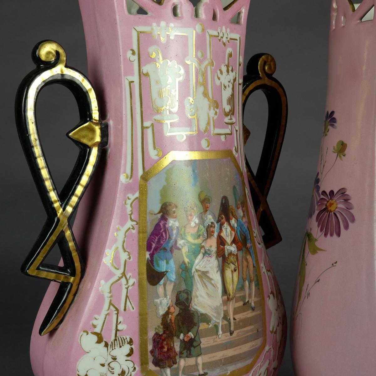 Pair of Monumental Antique French Figural Porcelain Pictorial Old Paris Vases 4