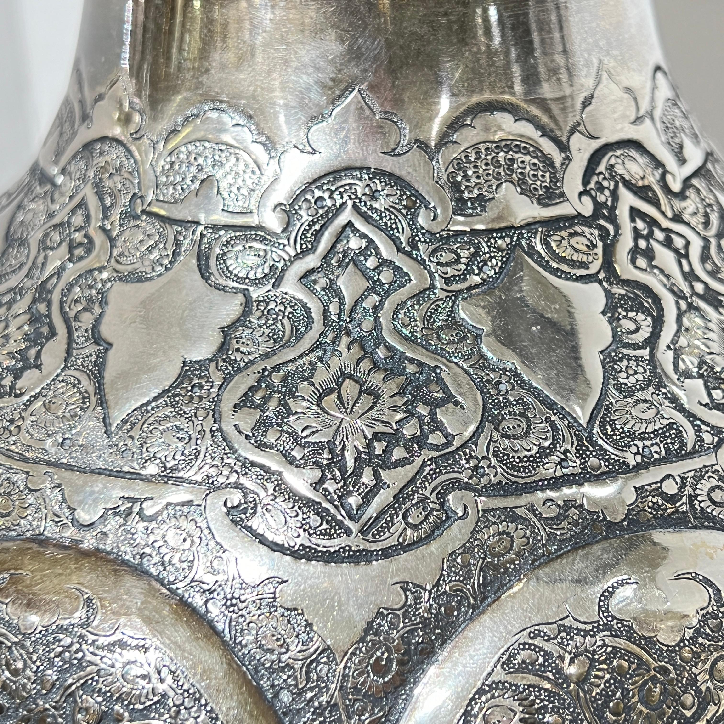 Pair Monumental Antique Persian Repousse Silver Vases For Sale 3