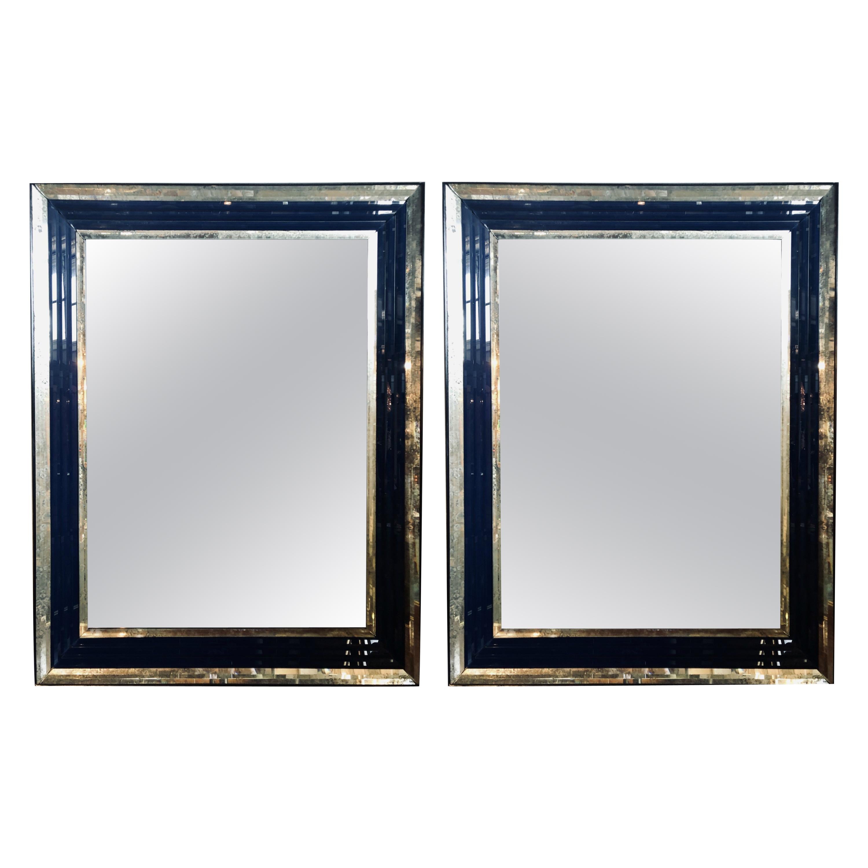 Pair of Monumental Art Deco Wall, Console or Pier Mirrors with Beveled Frames