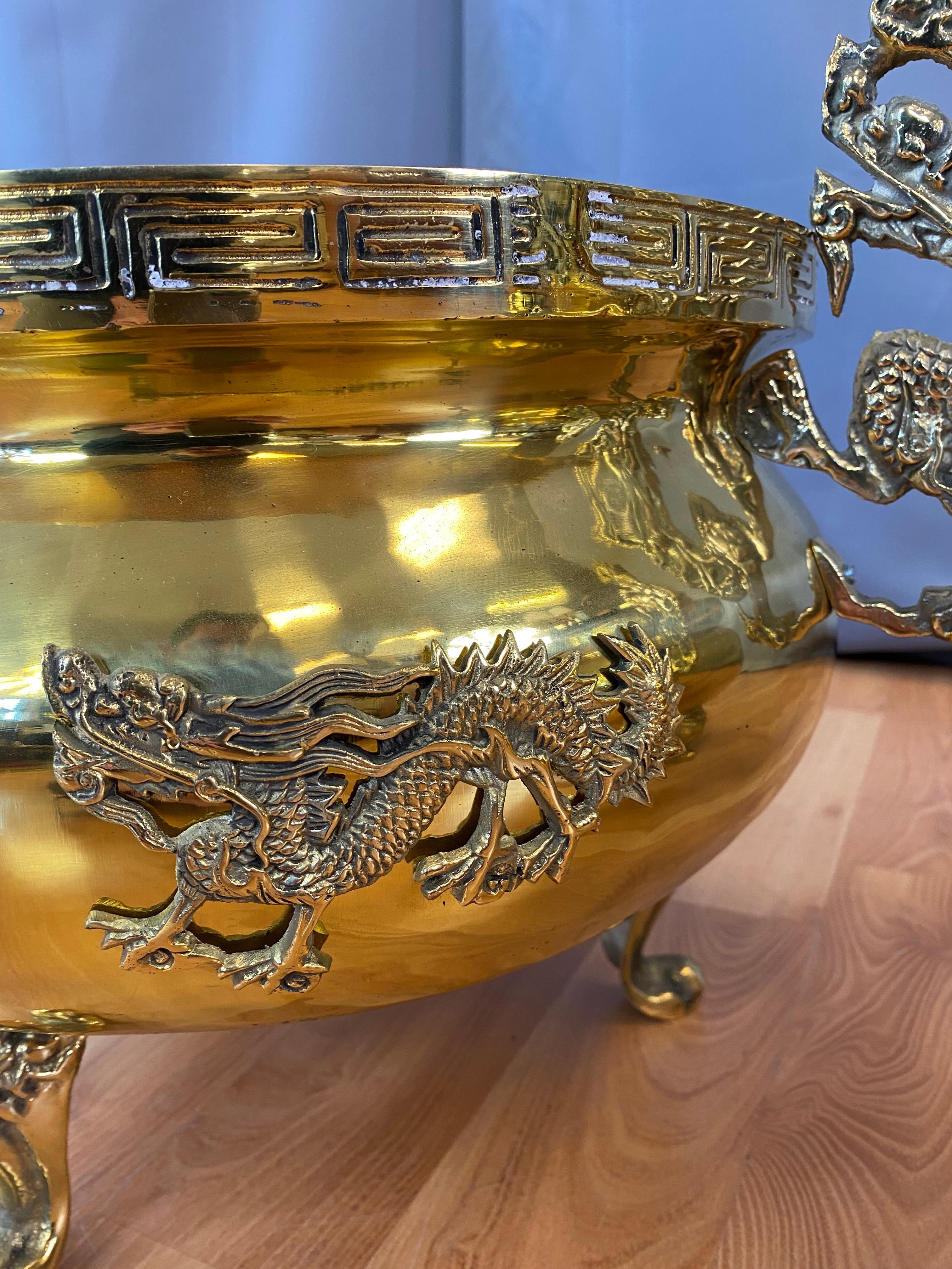 Pair Monumental Brass Chinese Style Jardinières 11