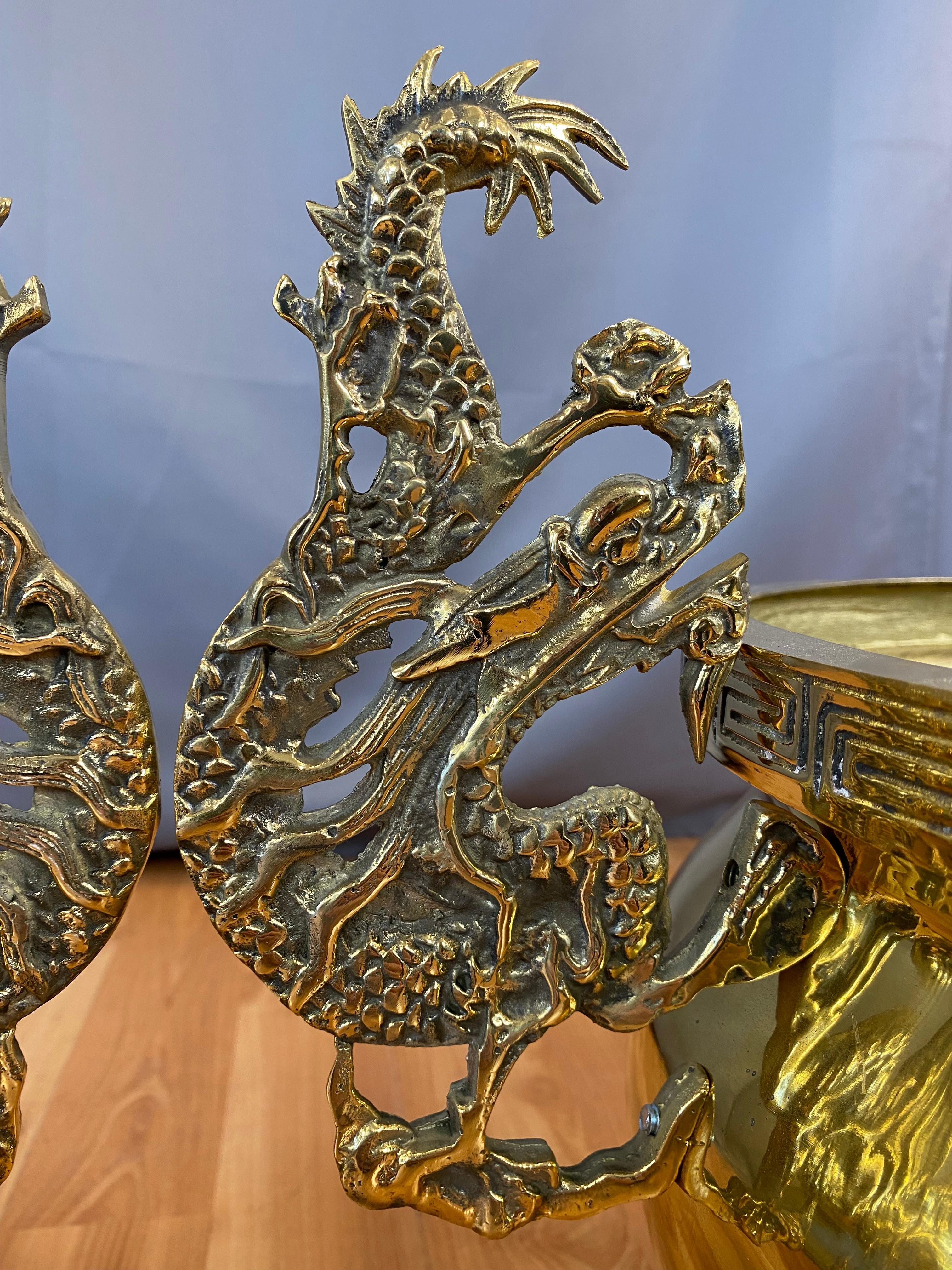 Pair Monumental Brass Chinese Style Jardinières 12
