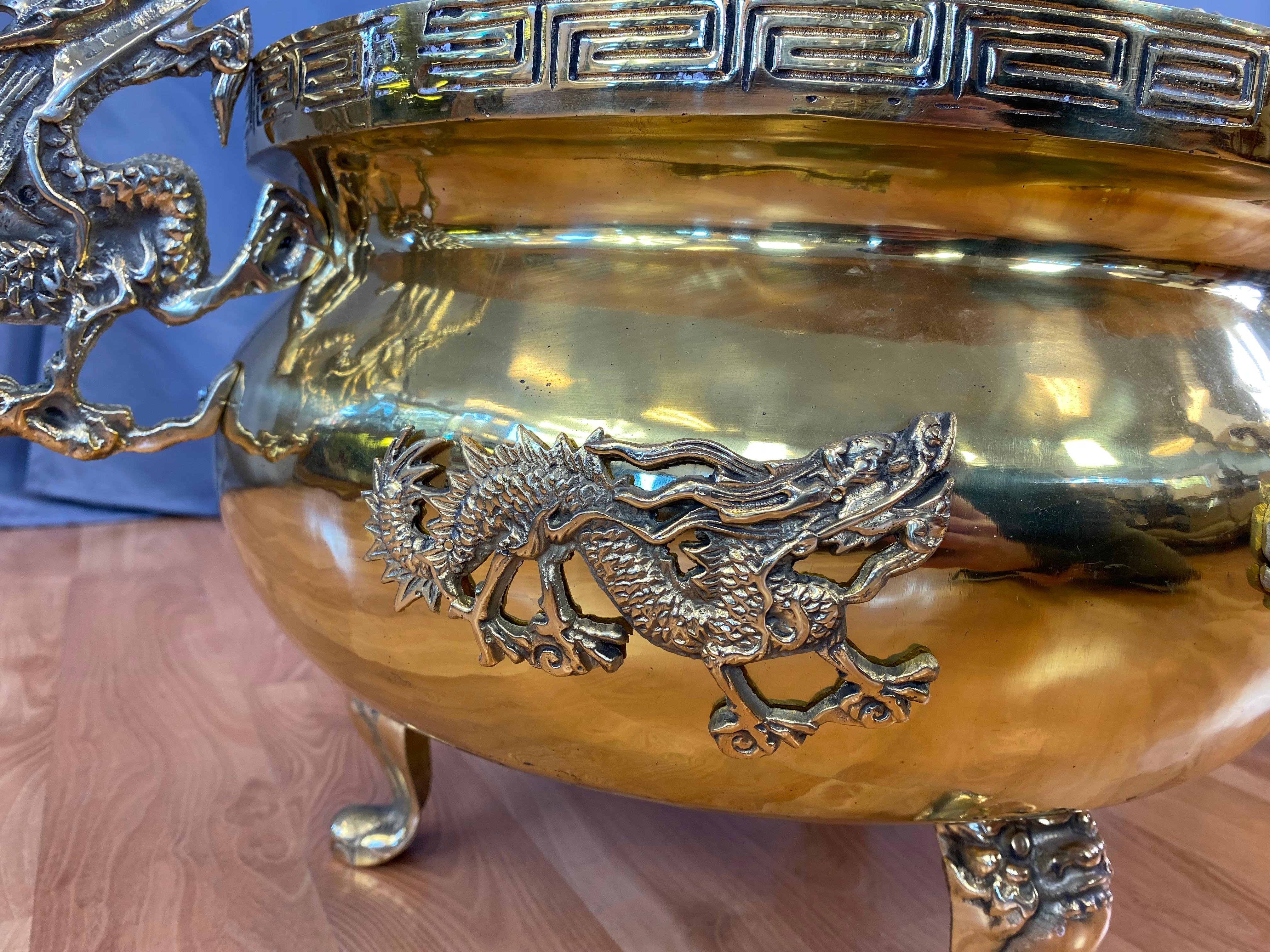 Pair Monumental Brass Chinese Style Jardinières In Good Condition In San Francisco, CA