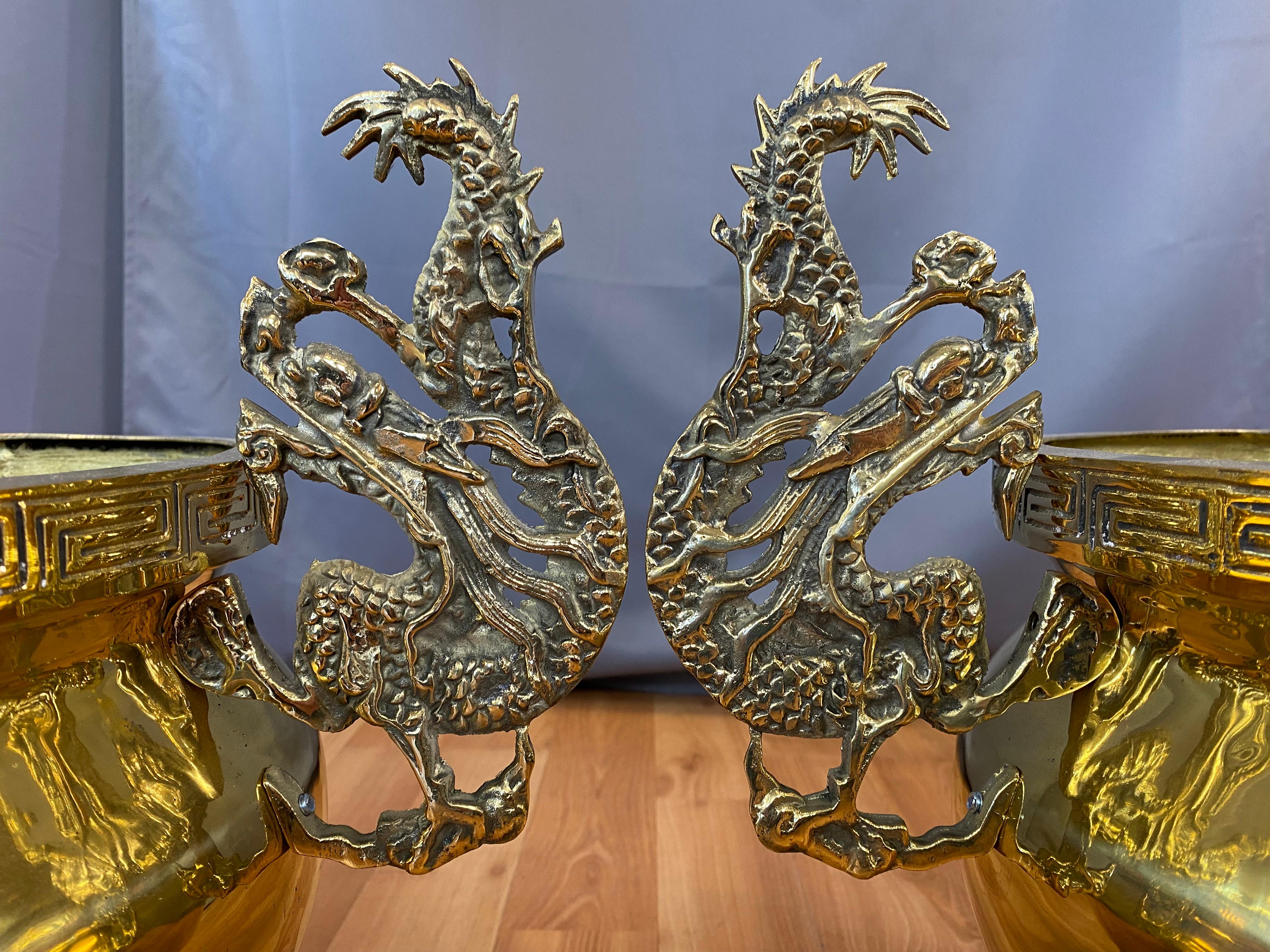 Pair Monumental Brass Chinese Style Jardinières 1