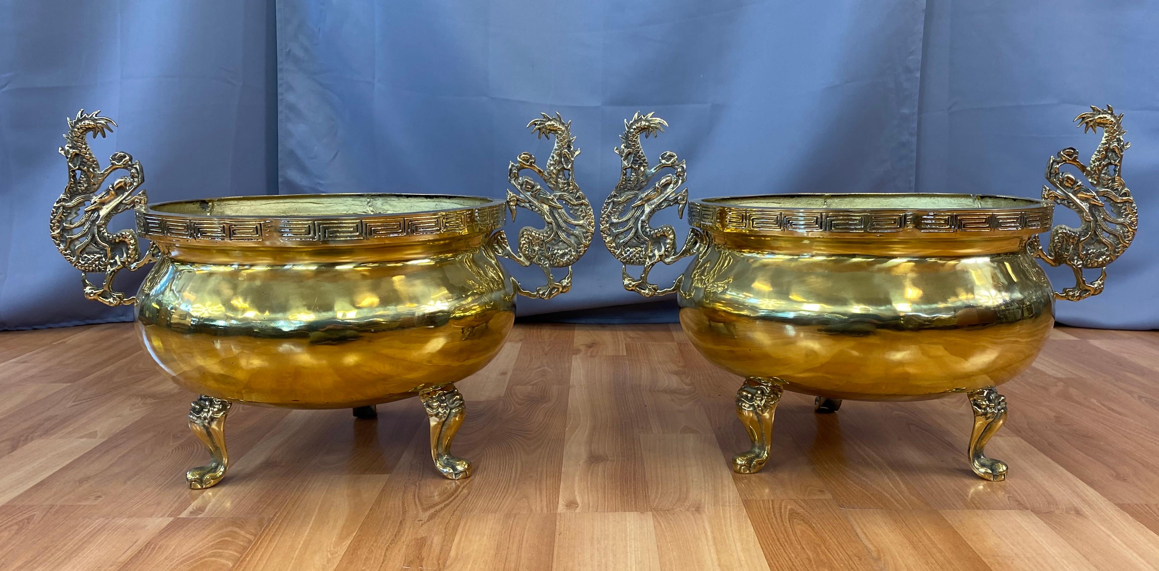 Pair Monumental Brass Chinese Style Jardinières 3
