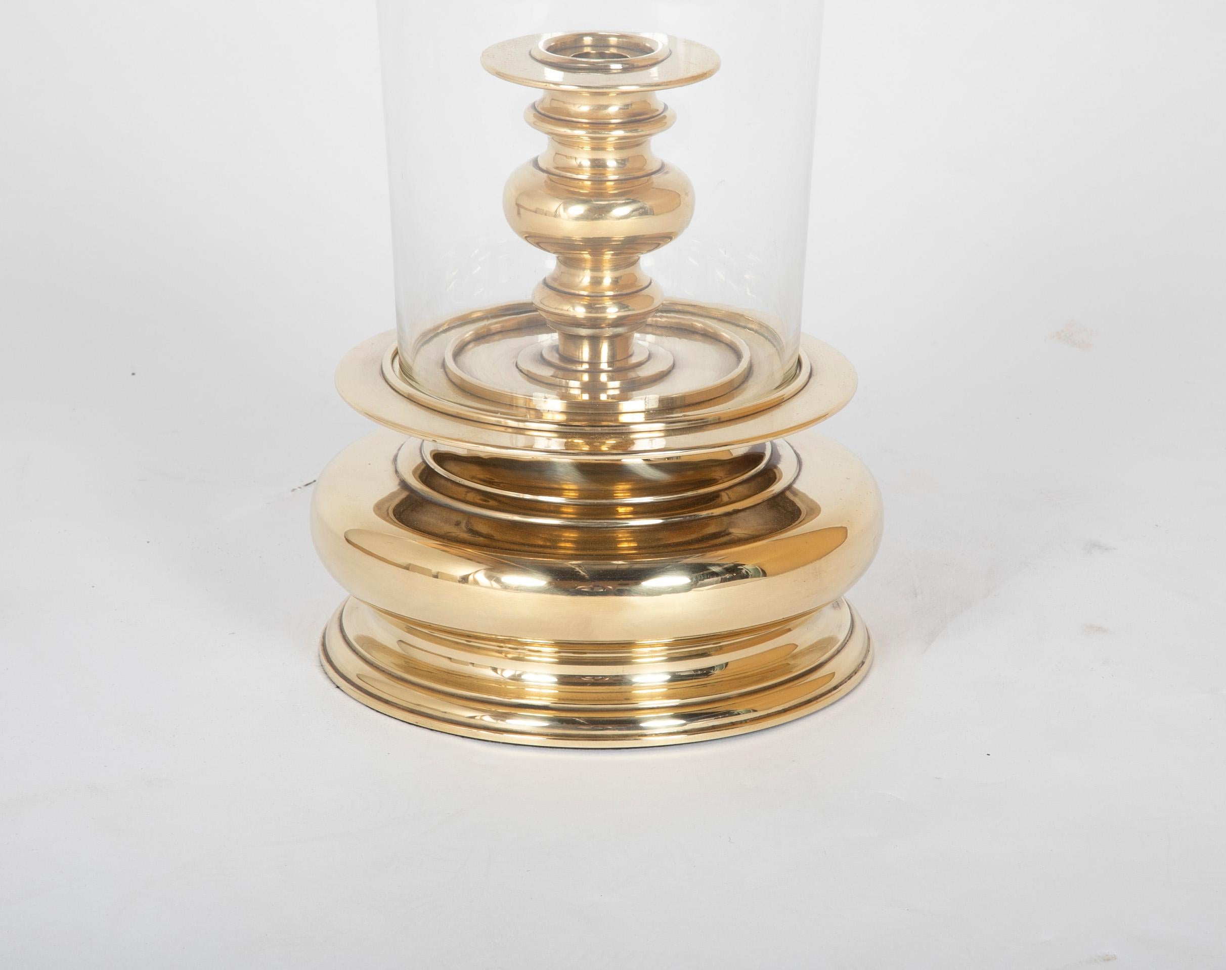 Pair of Monumental Brass Hurricane Lamps by Chapman In Good Condition In Stamford, CT
