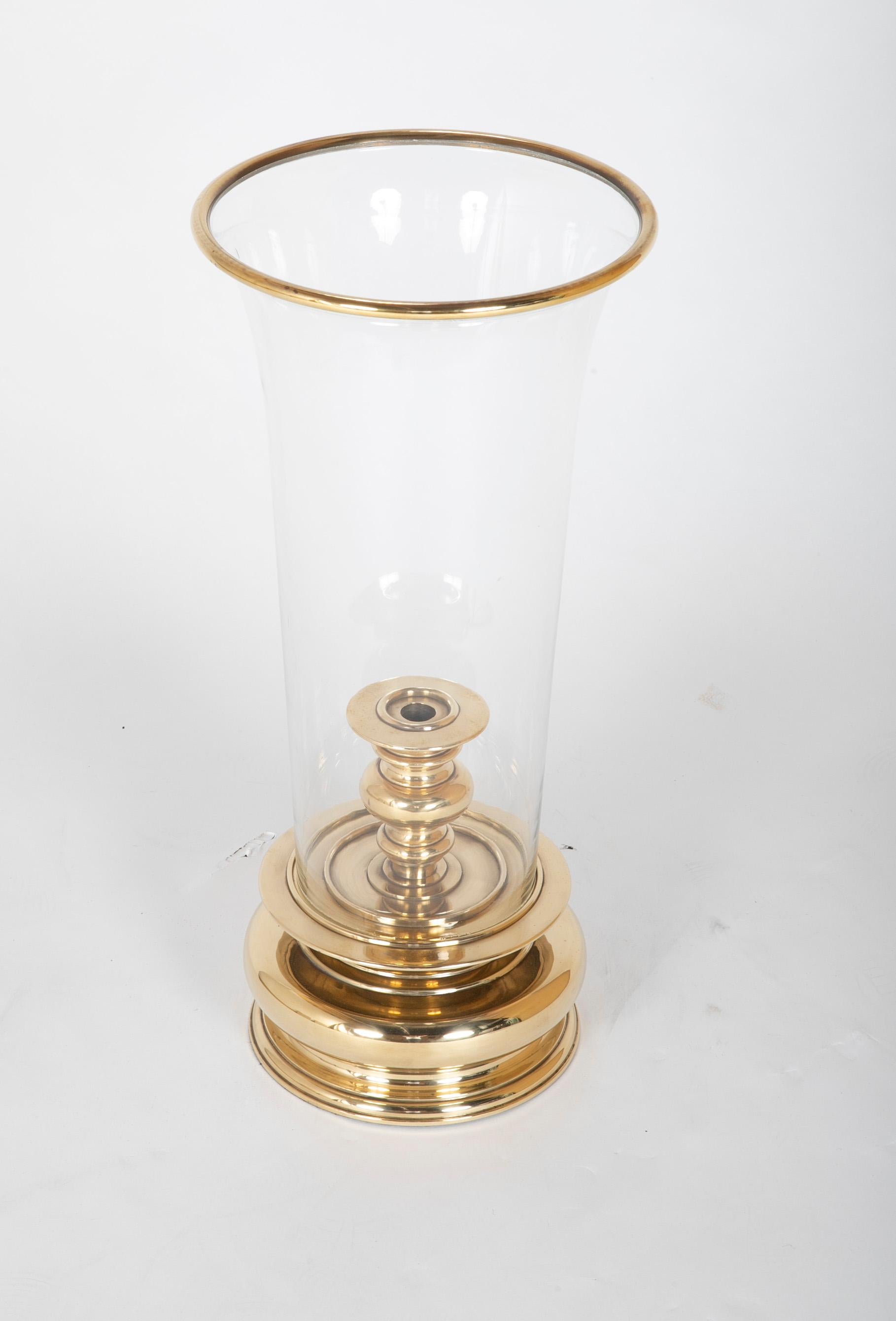 Pair of Monumental Brass Hurricane Lamps by Chapman 1