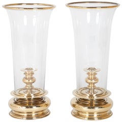 Pair of Monumental Brass Hurricane Lamps by Chapman