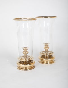 Pair of Monumental Brass Hurricane Lamps by Chapman