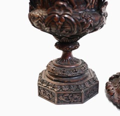Pair Monumental Carved Italian Urns Campana Grand Tour Planters