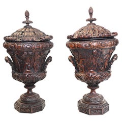 Pair Monumental Carved Italian Urns Campana Grand Tour Planters