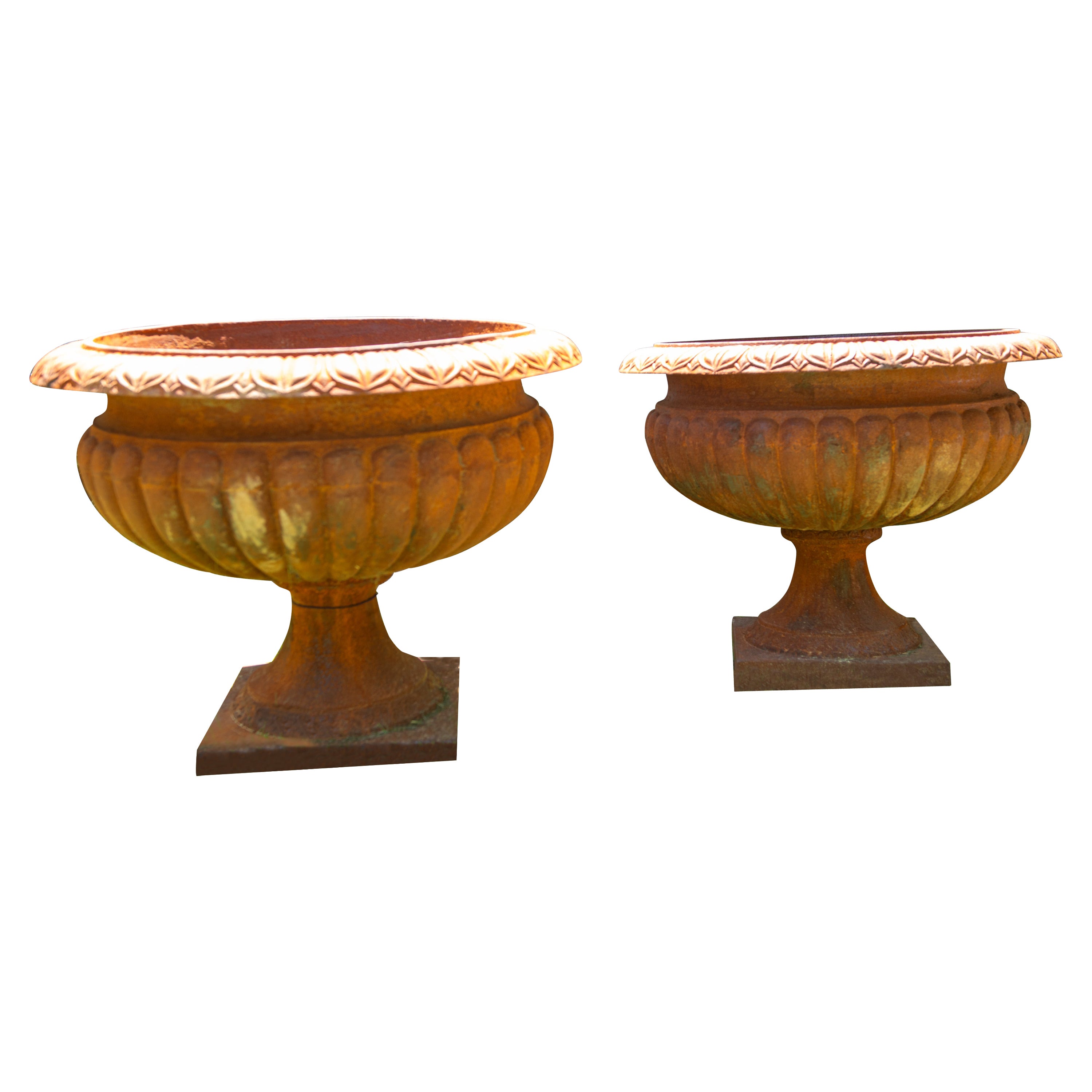 Pair Monumental Cast Iron Urn Planters