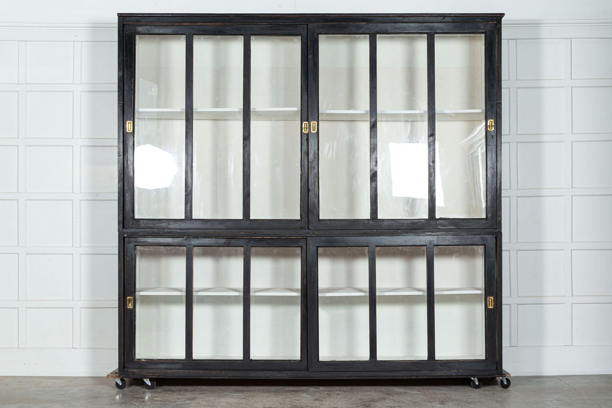 Monumental Ebonised Glazed Pine Housekeepers Cabinet For Sale 7
