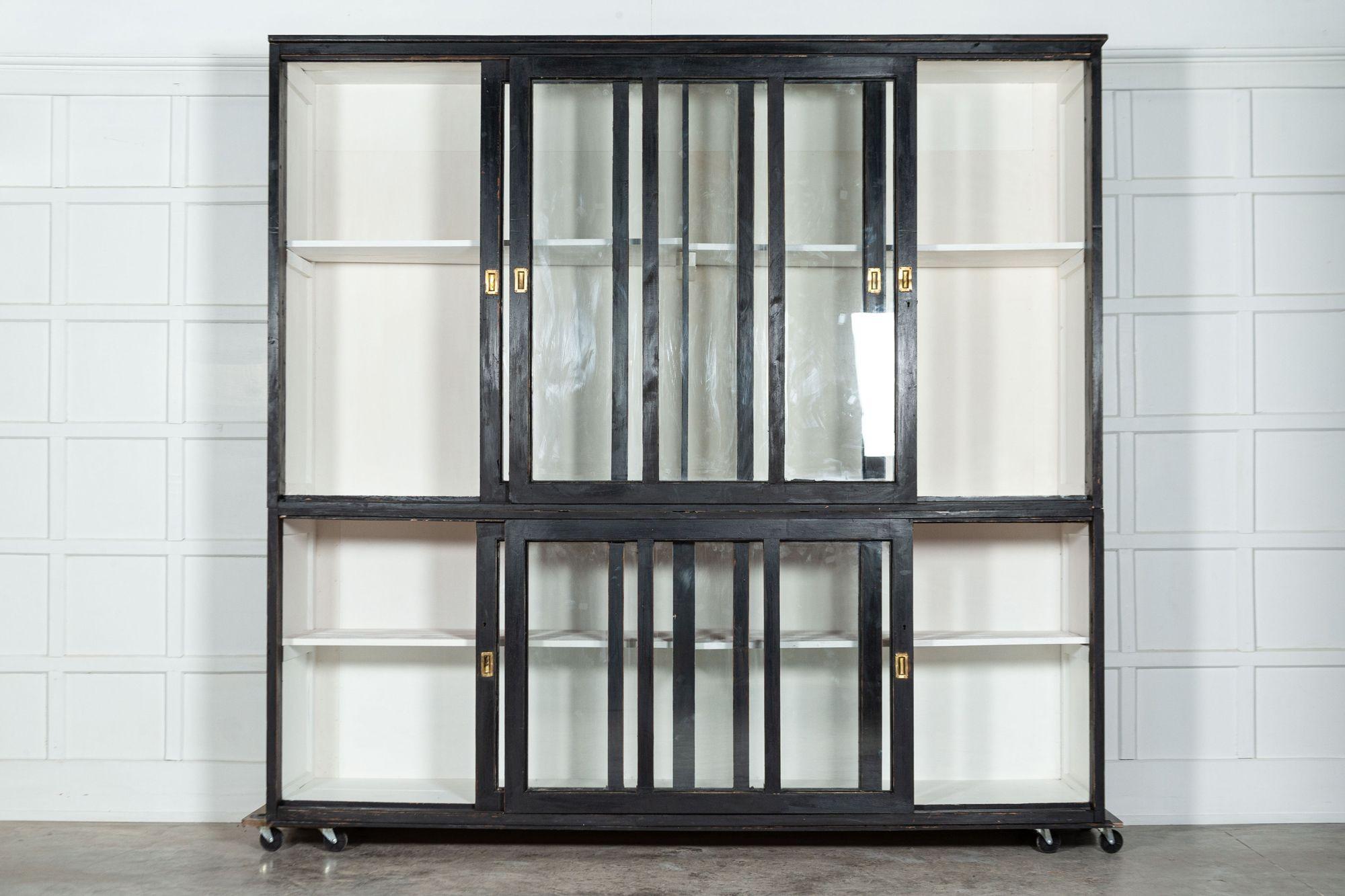 Monumental Ebonised Glazed Pine Housekeepers Cabinet For Sale 8
