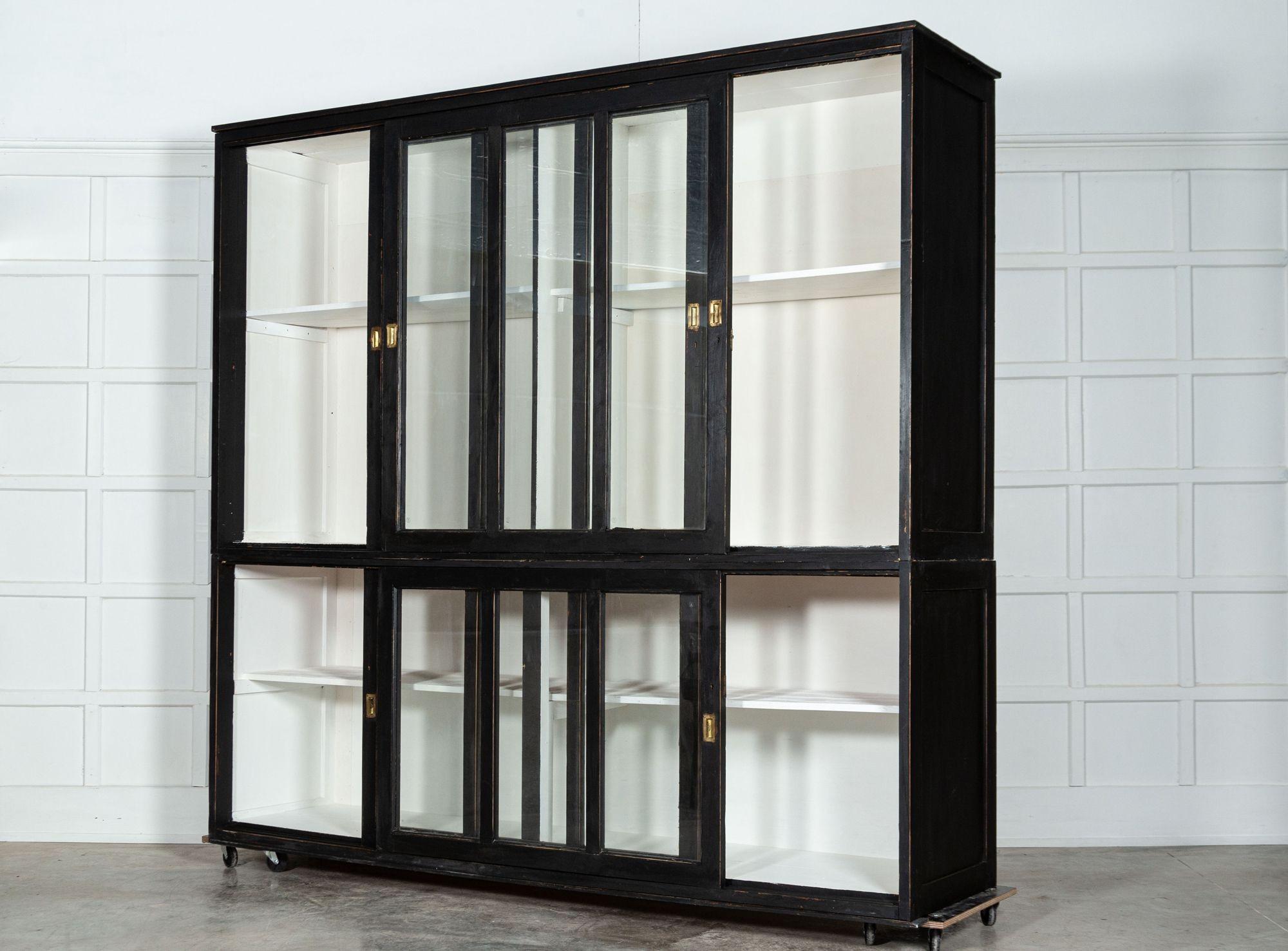 Monumental Ebonised Glazed Pine Housekeepers Cabinet For Sale 9