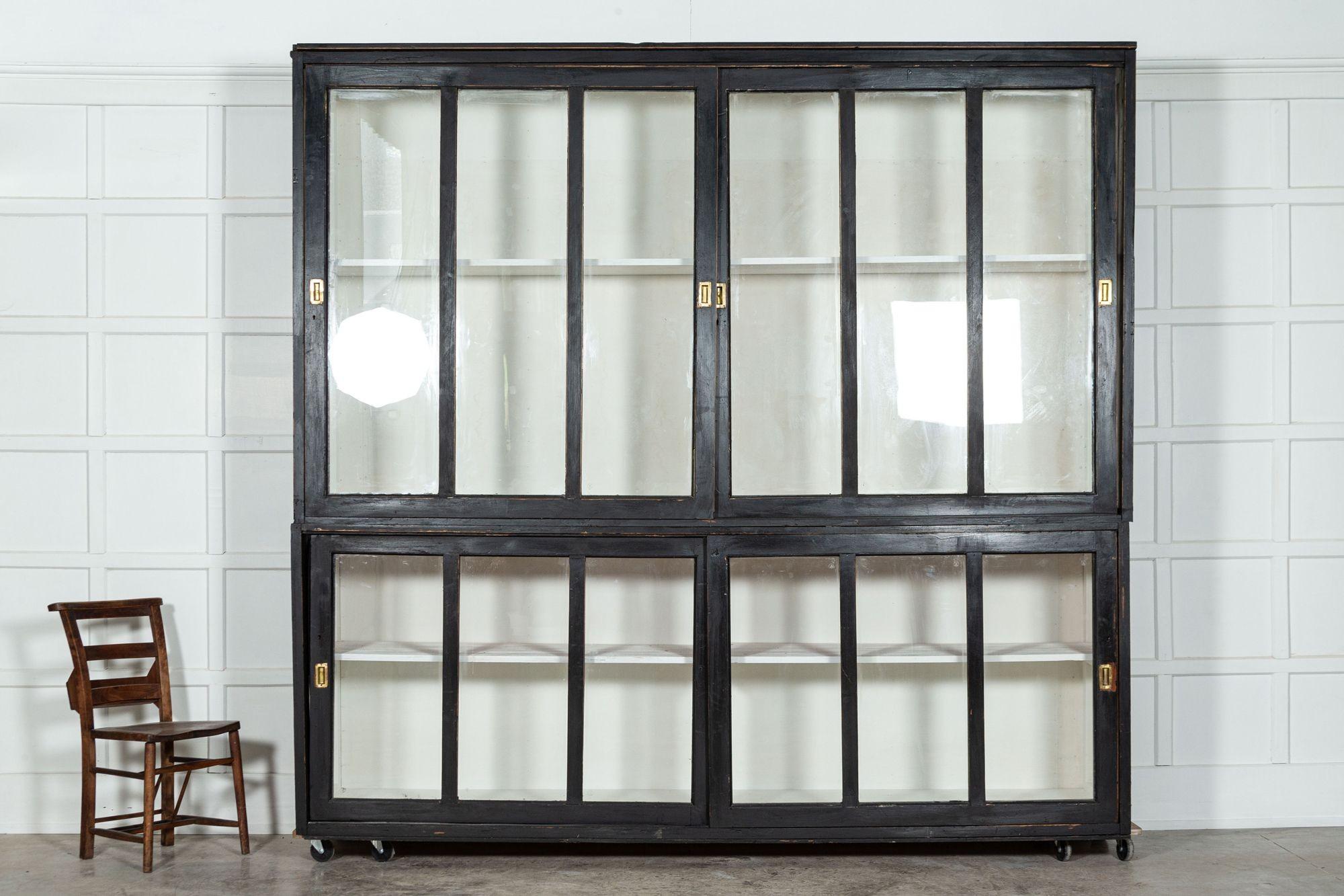 Monumental Ebonised Glazed Pine Housekeepers Cabinet For Sale 1