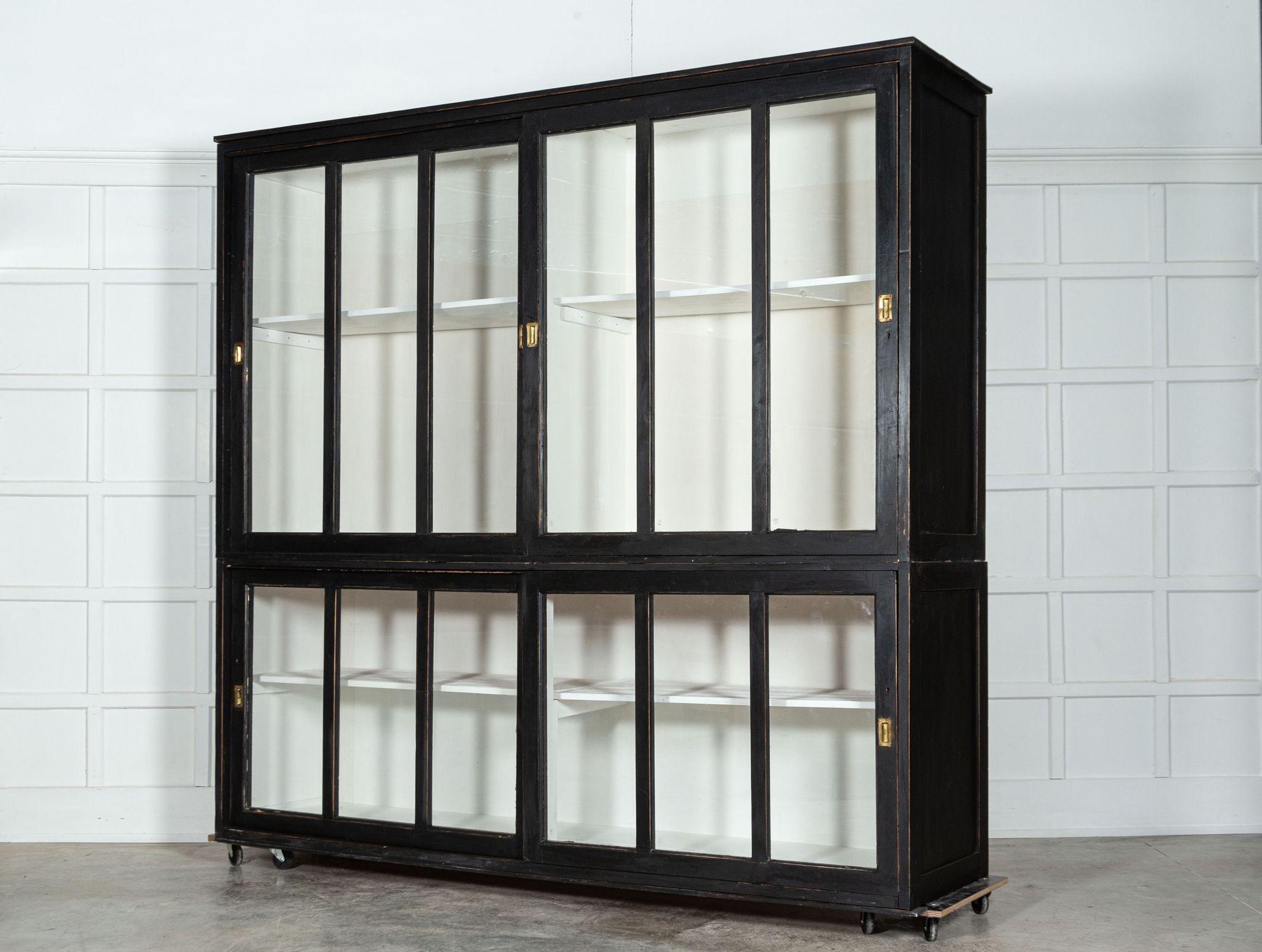 Monumental Ebonised Glazed Pine Housekeepers Cabinet For Sale 2