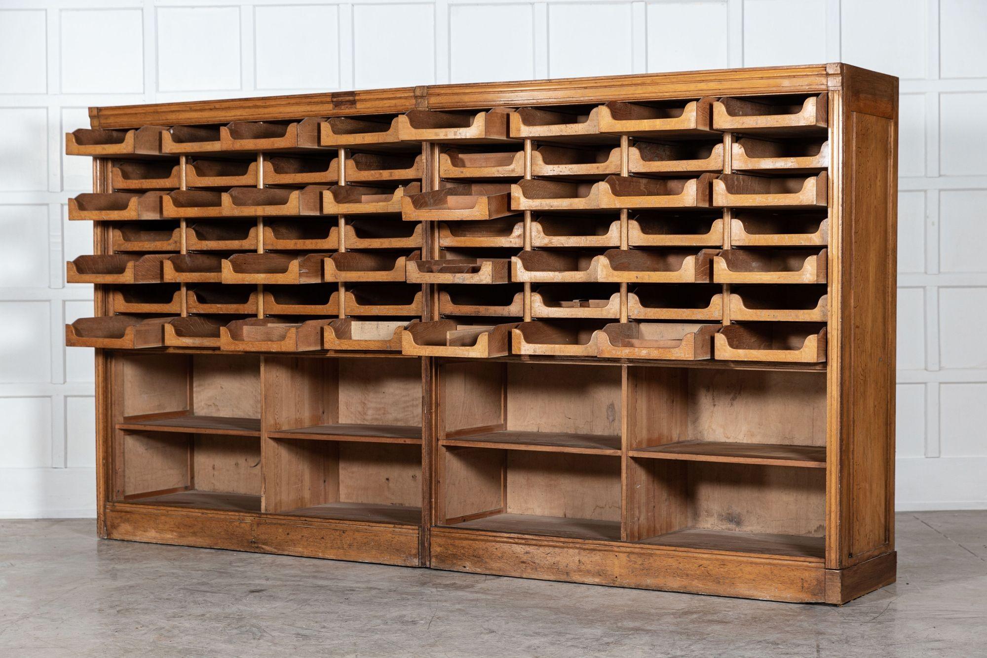 20th Century Pair Monumental English Oak Haberdashery Cabinets For Sale