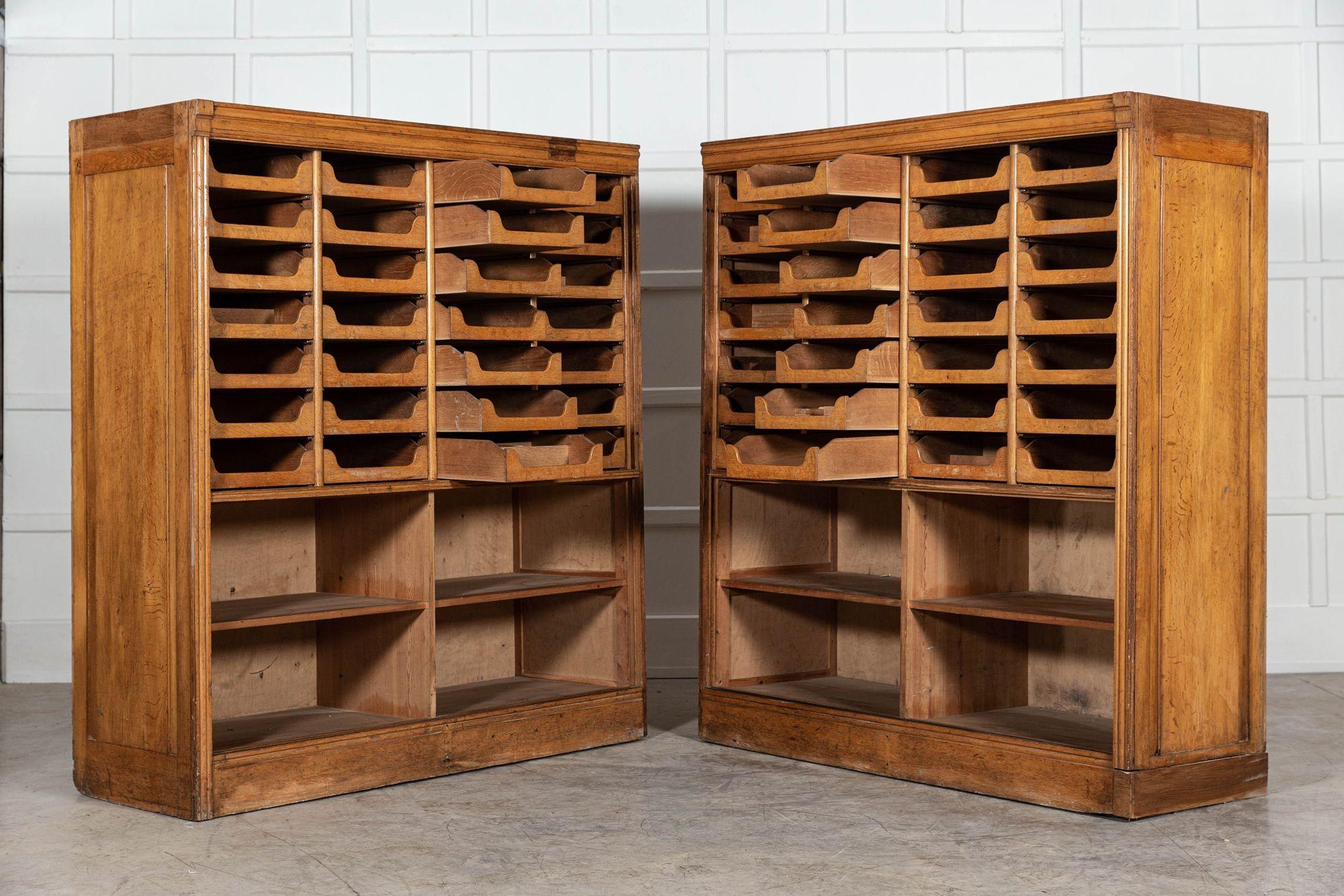 Pair Monumental English Oak Haberdashery Cabinets For Sale 2