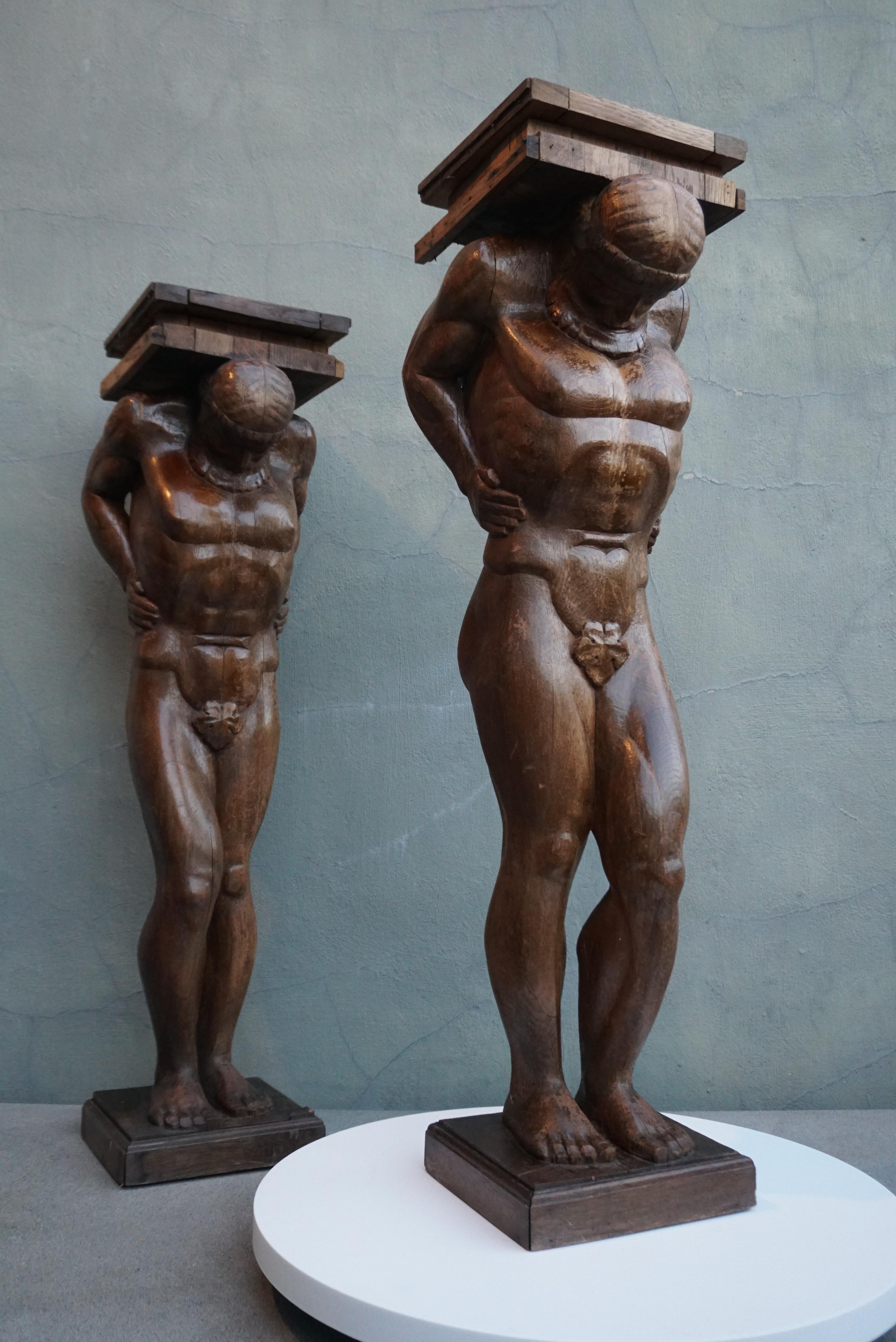 Pair Monumental Figural Supports Columns Sculptures Representing Atlas Hercules For Sale 1