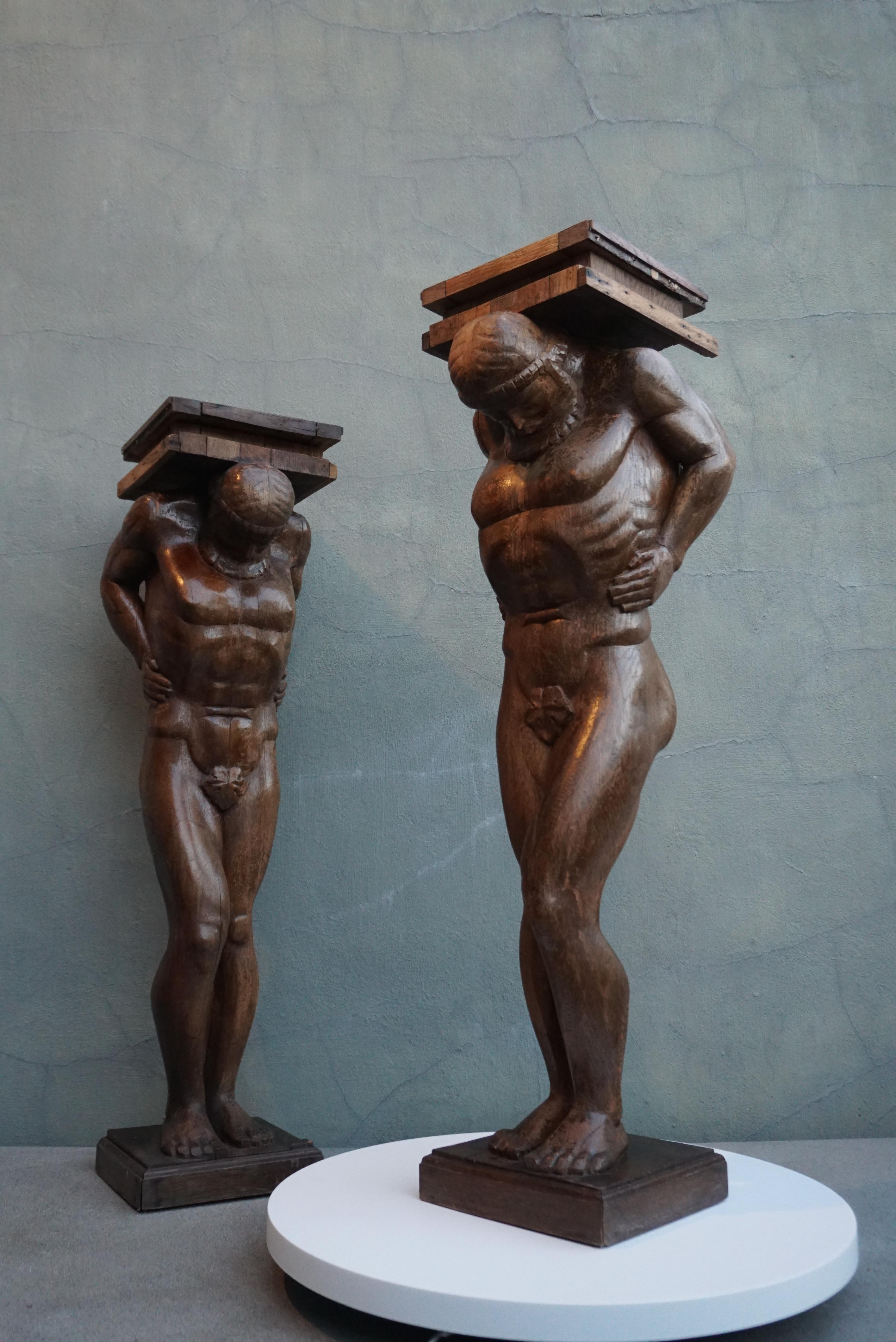 Pair Monumental Figural Supports Columns Sculptures Representing Atlas Hercules For Sale 3