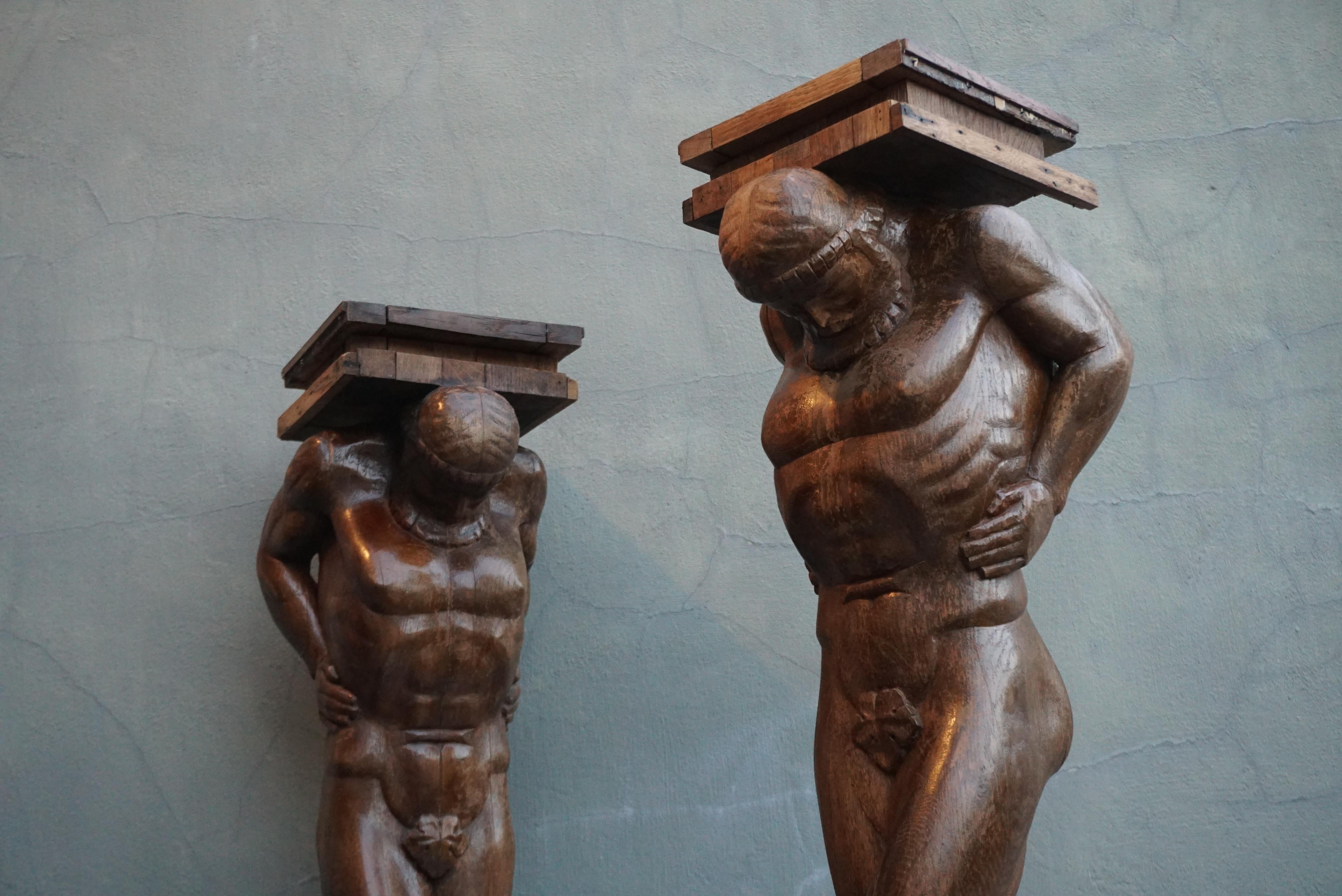 Pair Monumental Figural Supports Columns Sculptures Representing Atlas Hercules For Sale 4