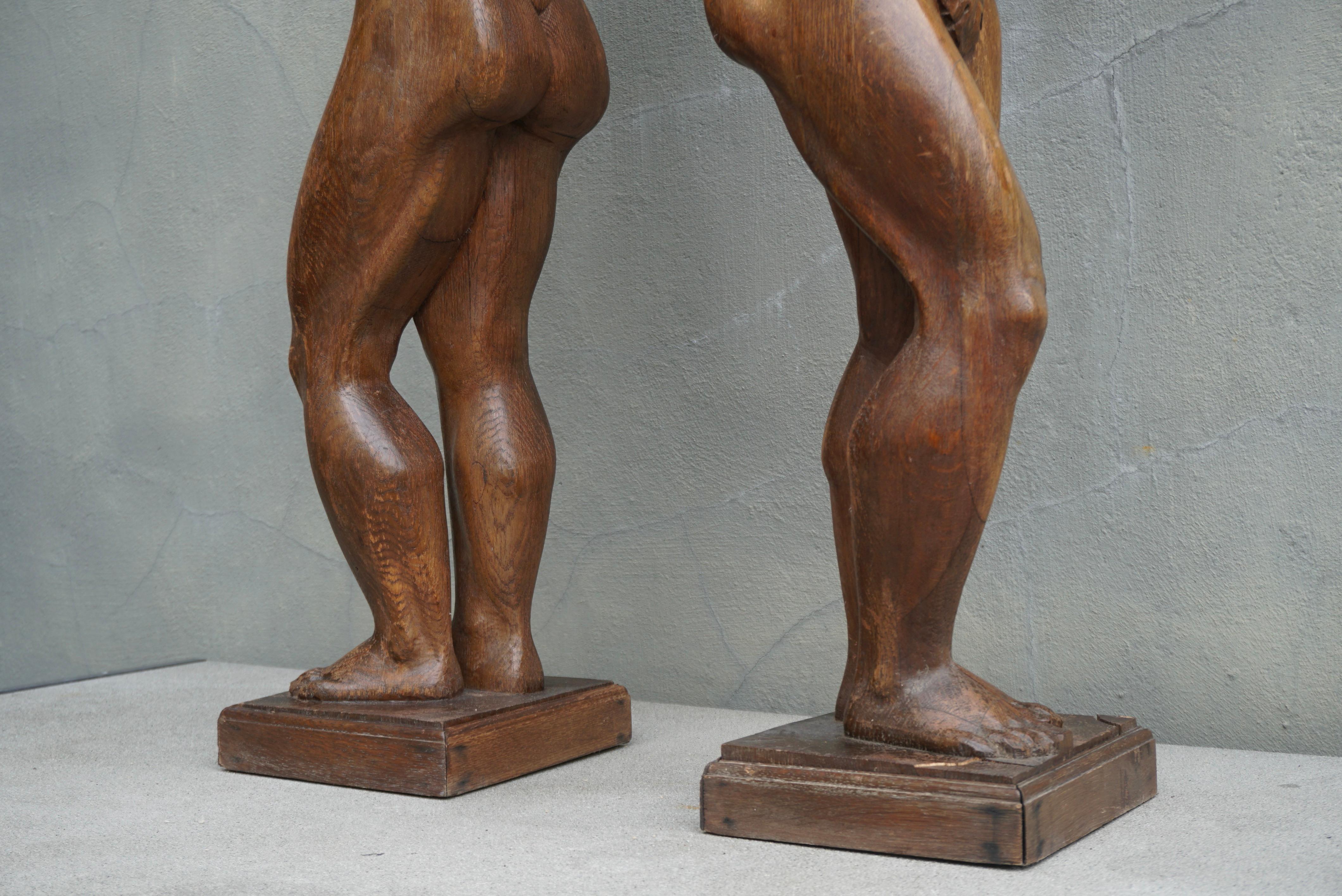 Pair Monumental Figural Supports Columns Sculptures Representing Atlas Hercules For Sale 8