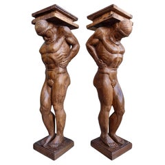 Pair Monumental Figural Supports Columns Sculptures Representing Atlas Hercules