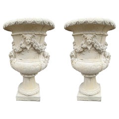 Vintage Pair Monumental French Cast Chateau Urns, “Vases du Printemps”