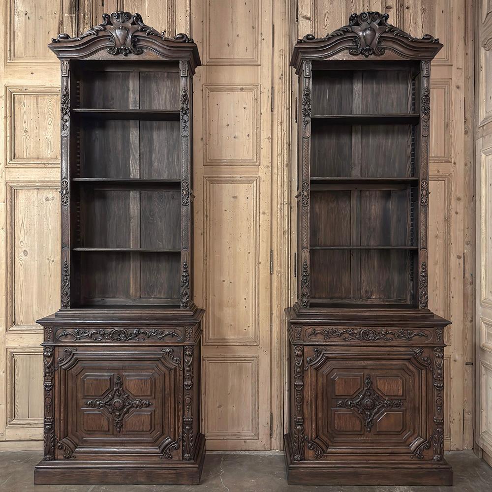 PAIR Monumental French Louis XIV Bookcases ~ Bibliotheques will add a majestic element to any grand room!  Soaring over ten feet in height, each features a relatively narrow form considering the height, and both are only 20 inches deep, making them