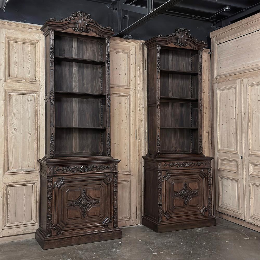 Hand-Carved Pair of Monumental French 19th Century Louis XIV Style Bookcases ~ Bibliotheques For Sale