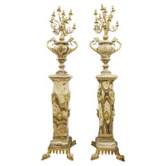 Pair Monumental Gilt Bronze and Marble Torchieres