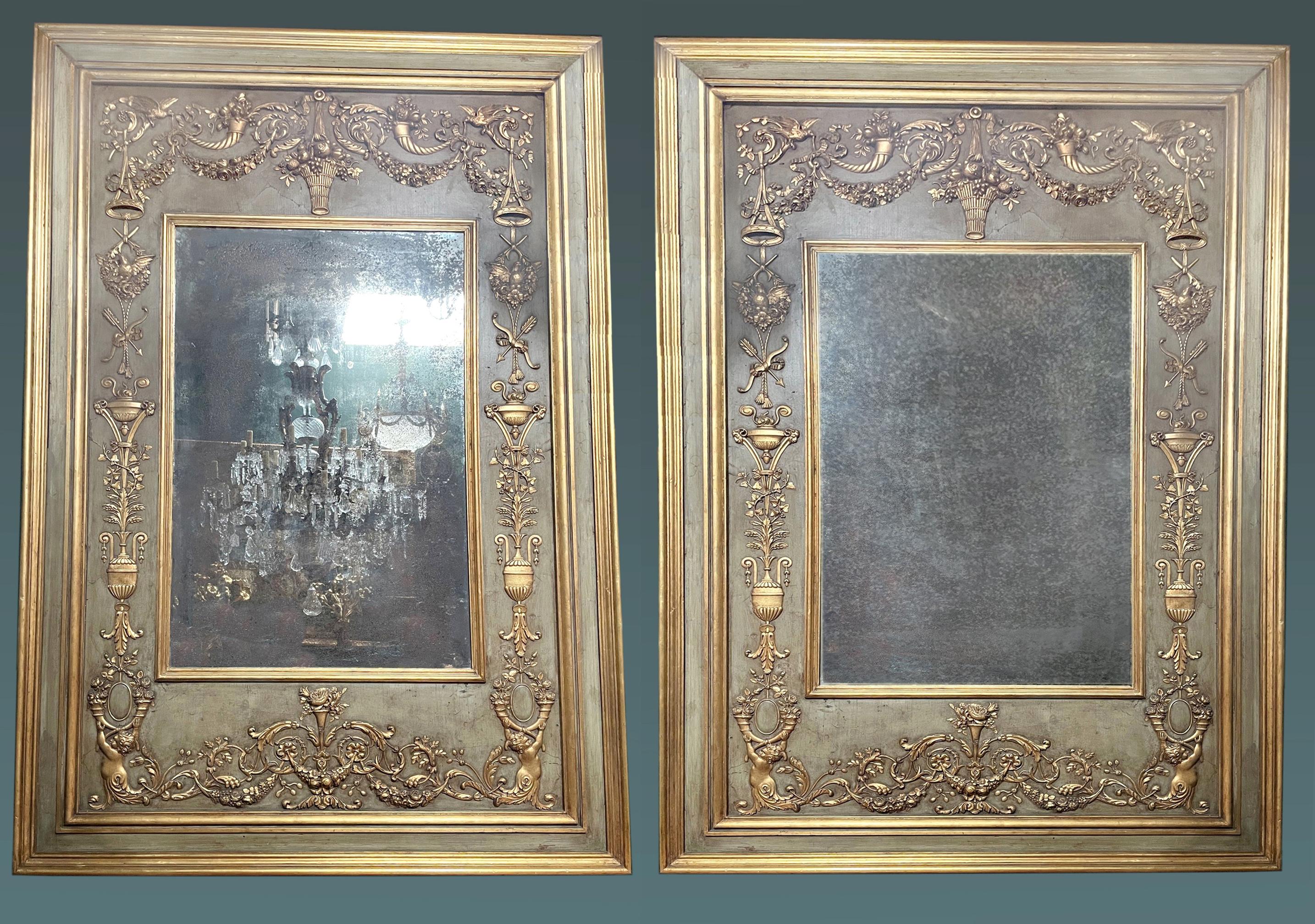 Pair Monumental Italian Green Mirrors, 19th Century For Sale 10