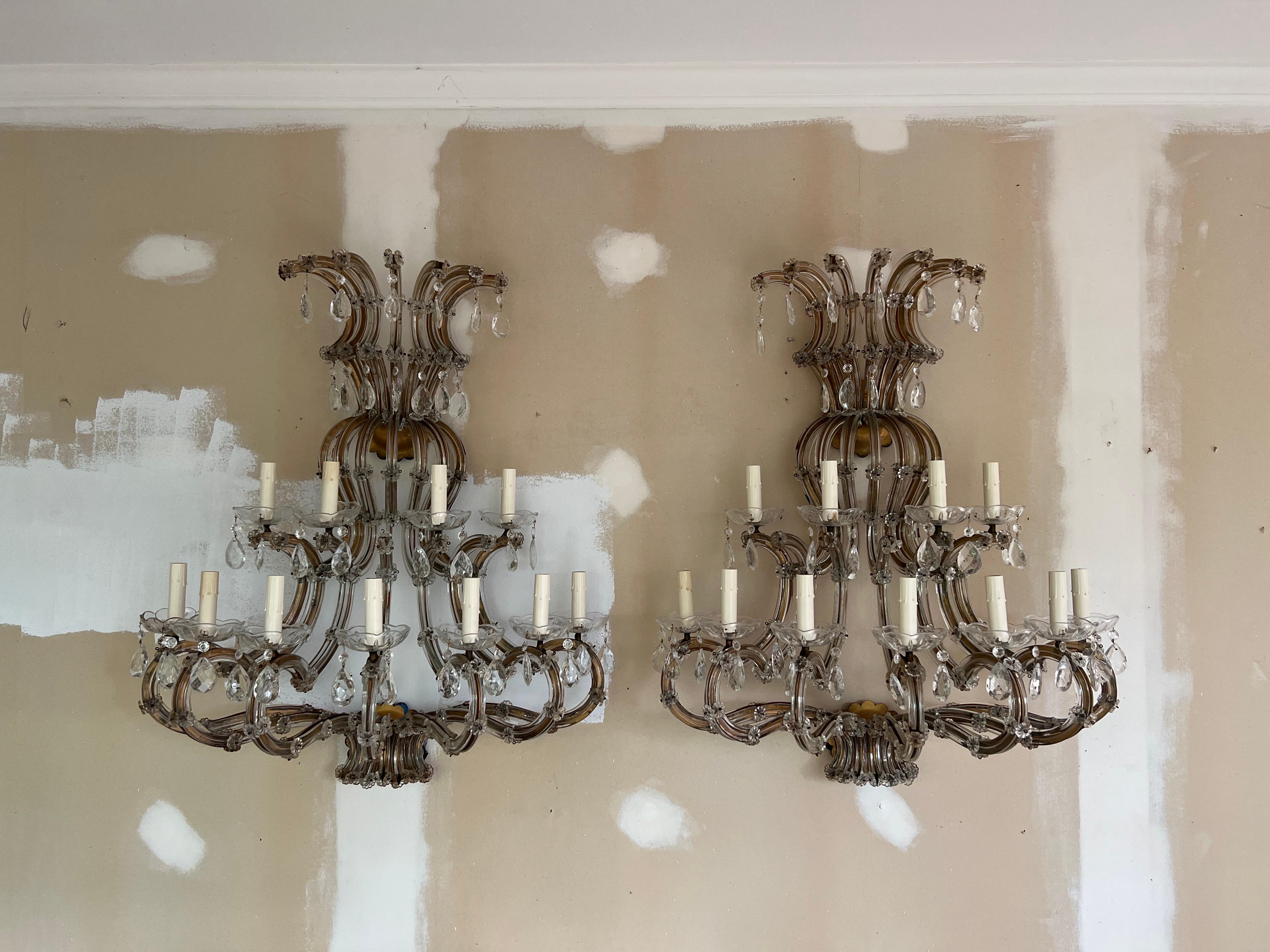 Exquisite Pair of Monumental Italian Maria Theresa 11-Light Crystal Wall Sconces

Elevate your space with a touch of opulence and grandeur through this Pair of Monumental Italian Maria Theresa Crystal Wall Sconces. These remarkable pieces epitomize