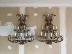 Pair, Monumental Italian Maria Theresa 11-Light (ea) Crystal Wall Sconces
